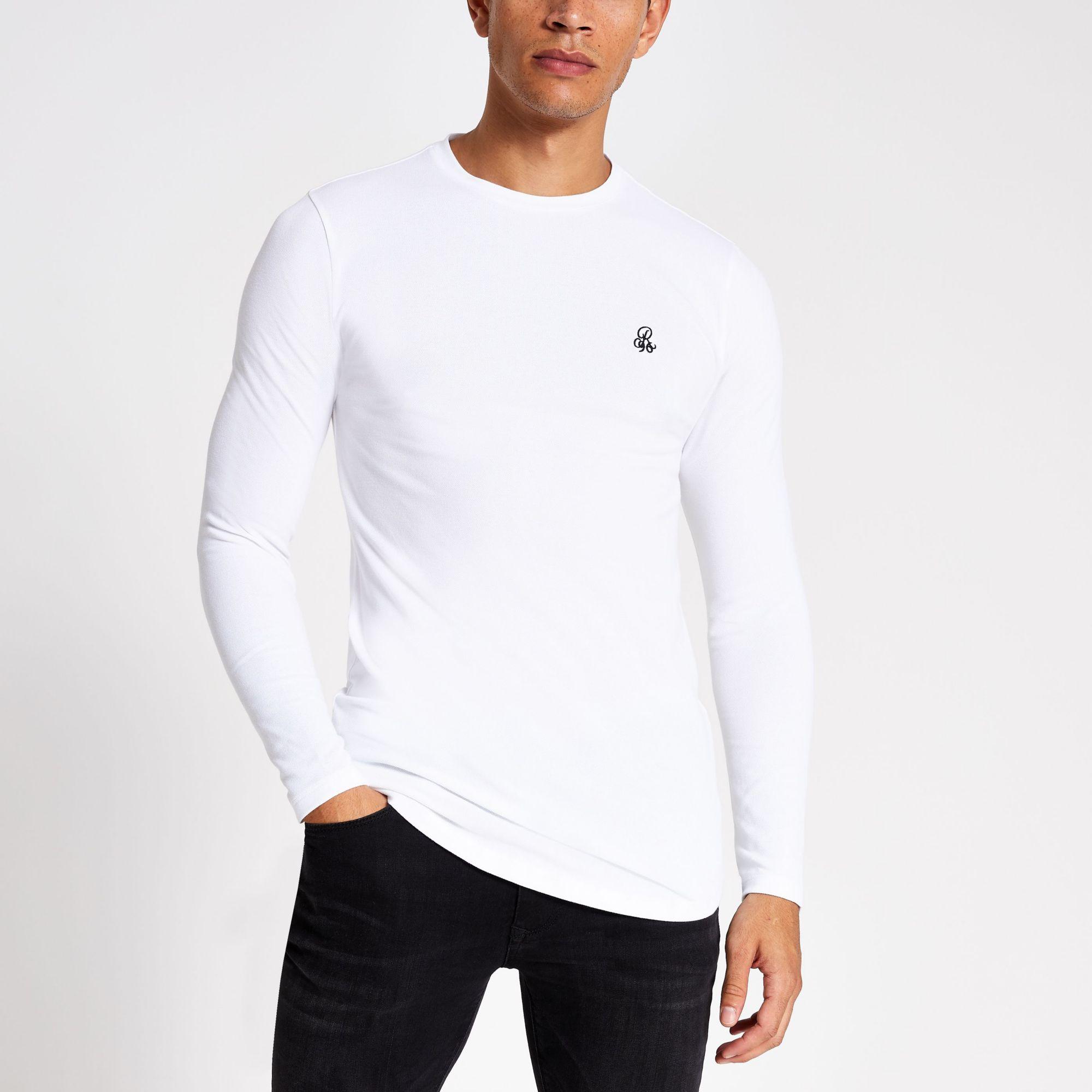 River Island Cotton White R96 Long Sleeve T-shirt for Men - Lyst