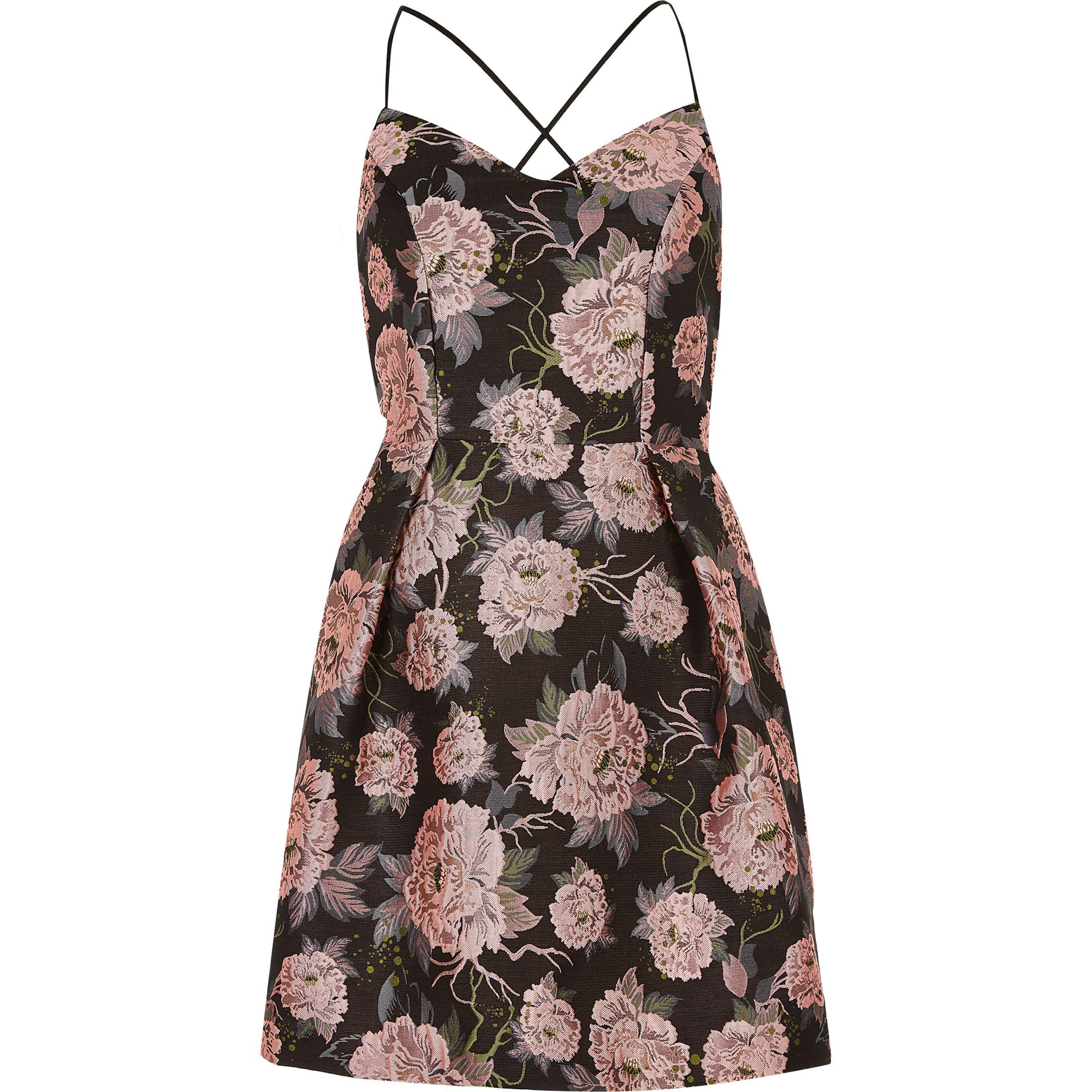 black with pink flowers dress