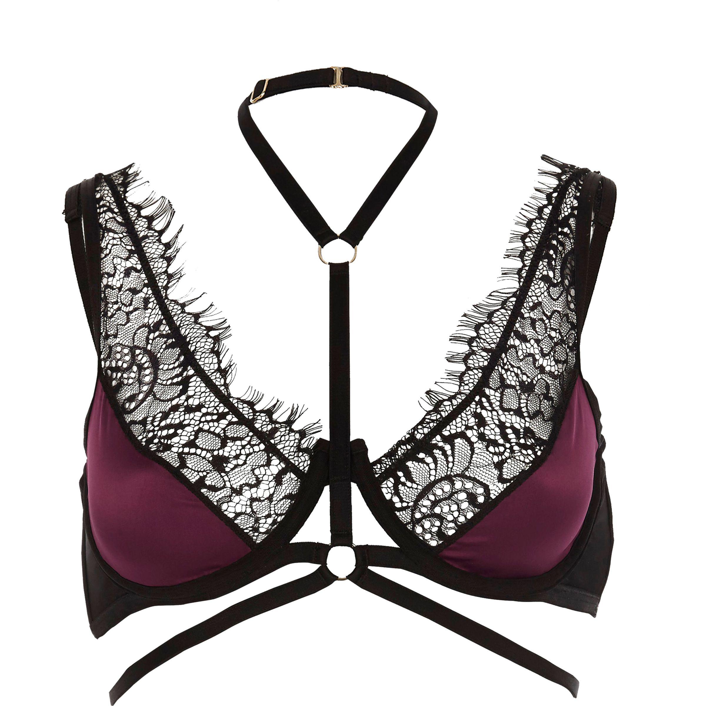 River Island Dark Red Satin Eyelash Lace Harness Bra - Lyst