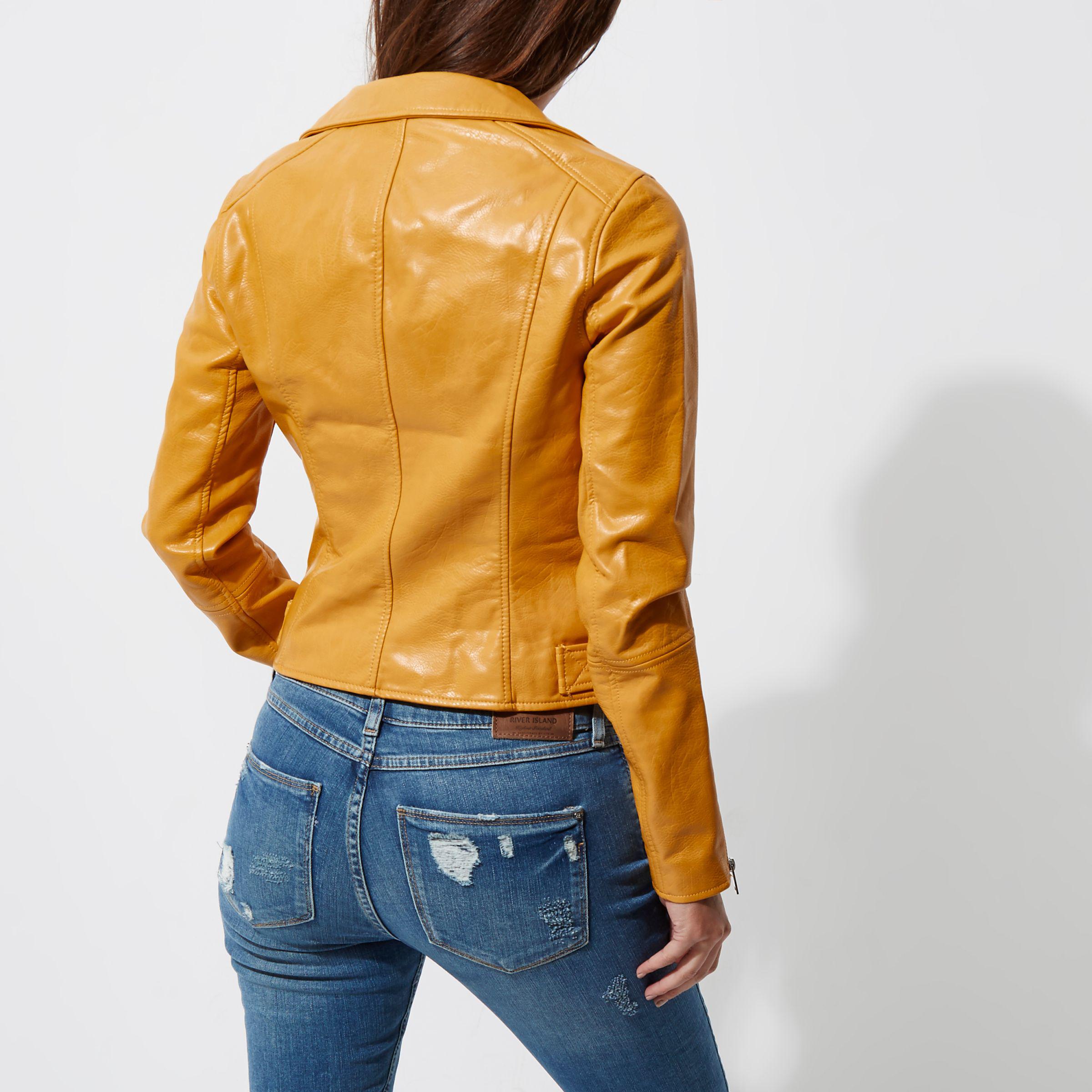 River Island Mustard Yellow Faux Leather Biker Jacket Lyst