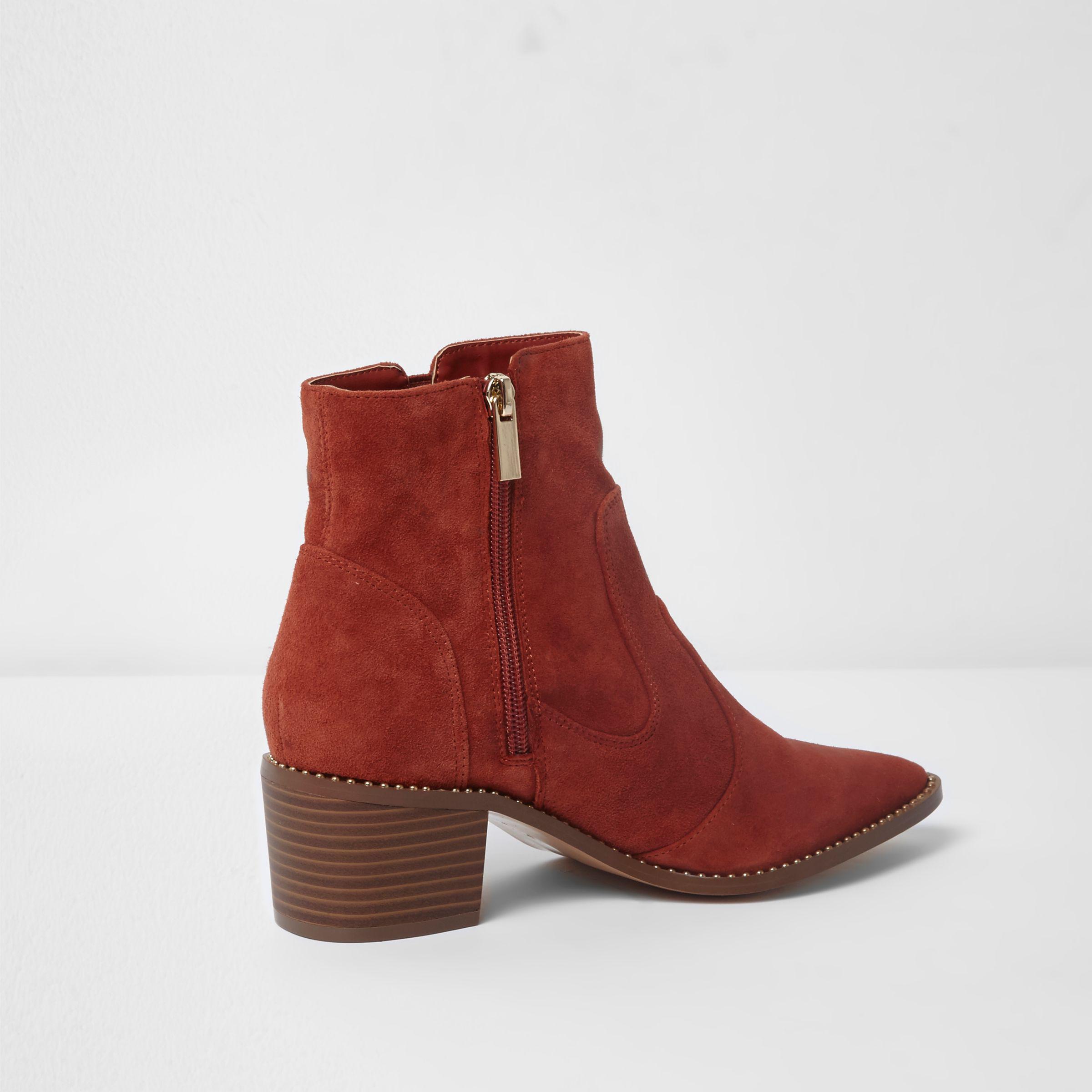 orange suede ankle boots