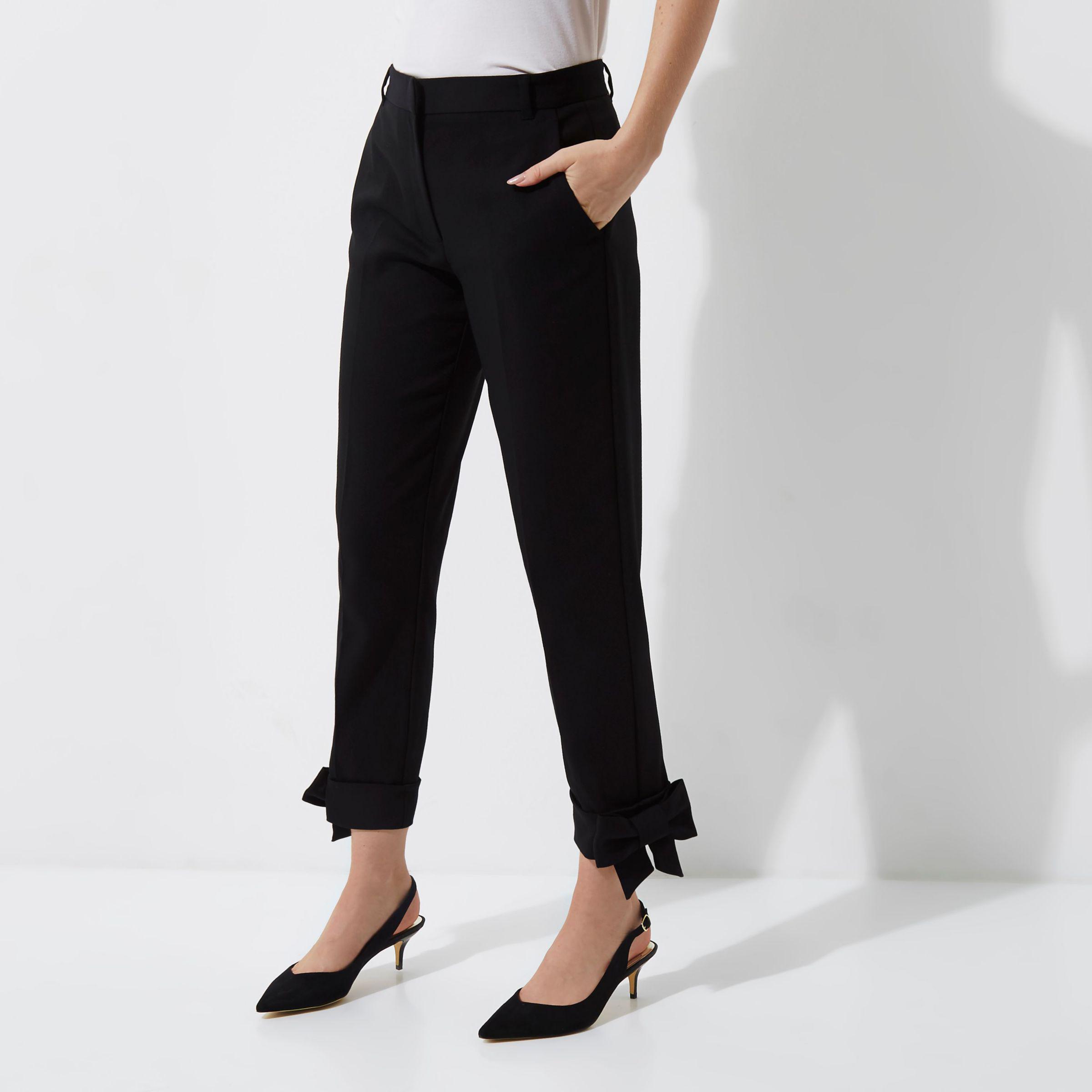 Black Bow Hem Cigarette Trousers | Lyst