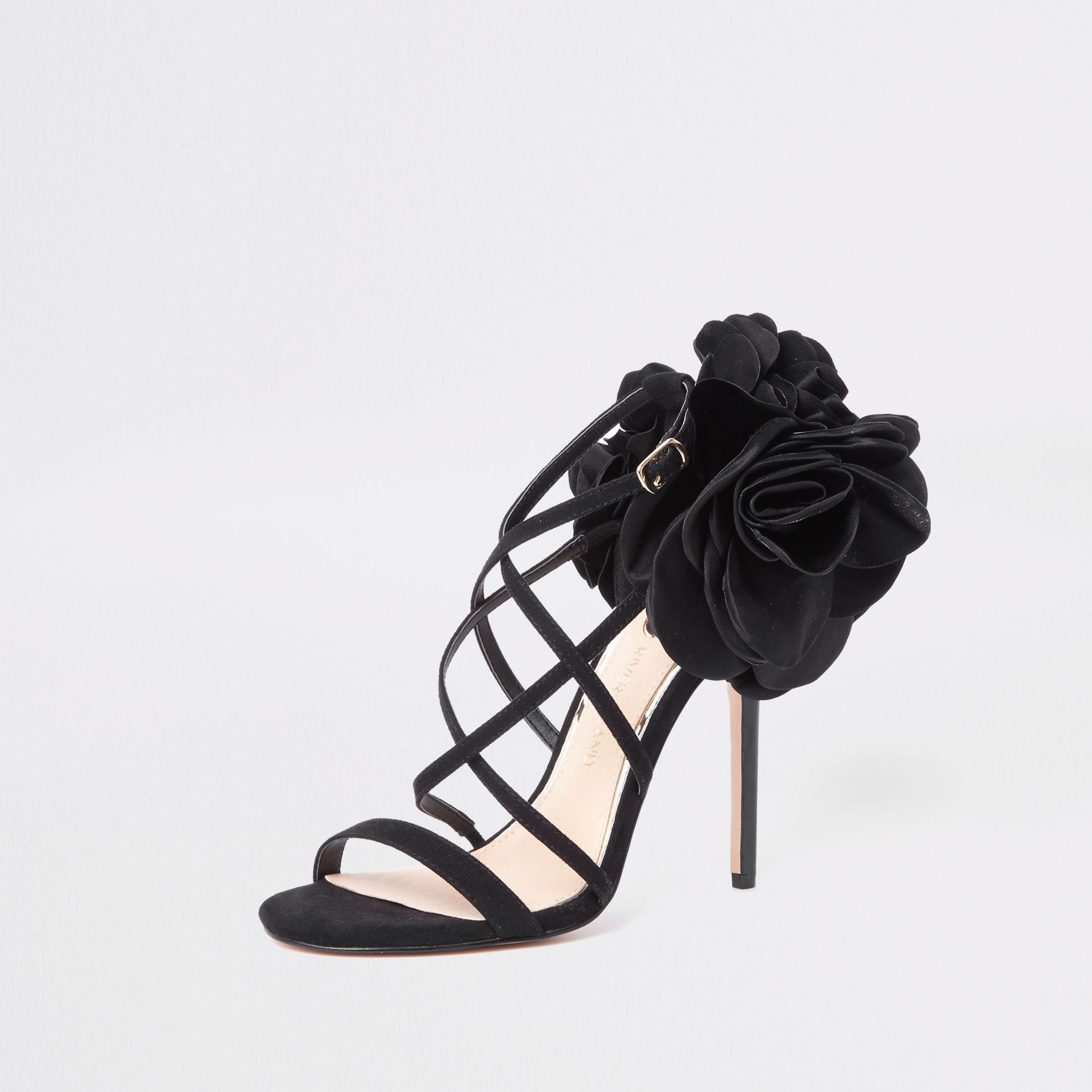 river island black heeled sandals