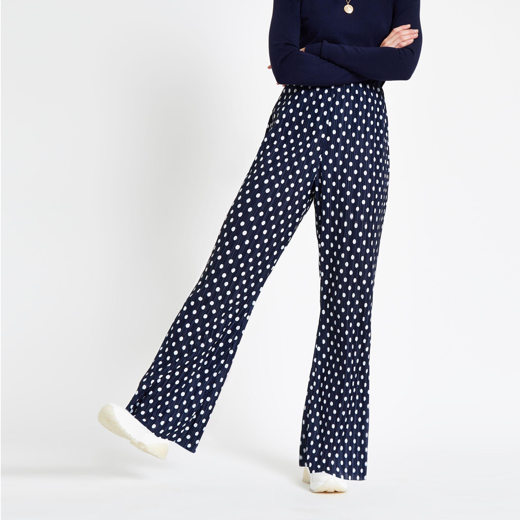 River Island Navy Spot Print Plisse 