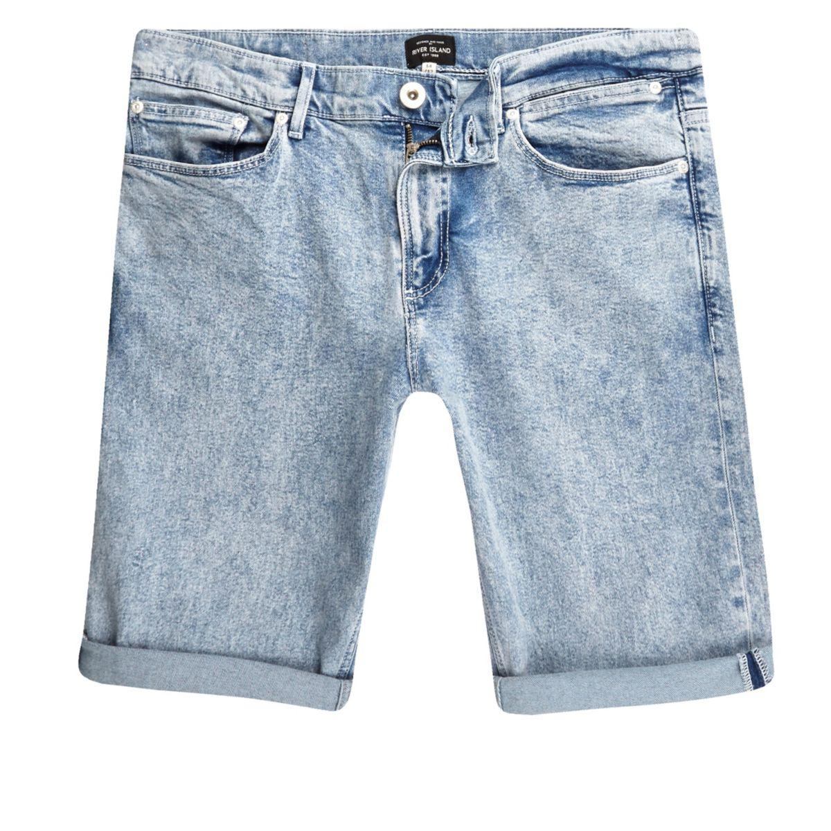 River Island Light Blue Wash Skinny Fit Denim Shorts in Blue for Men - Lyst