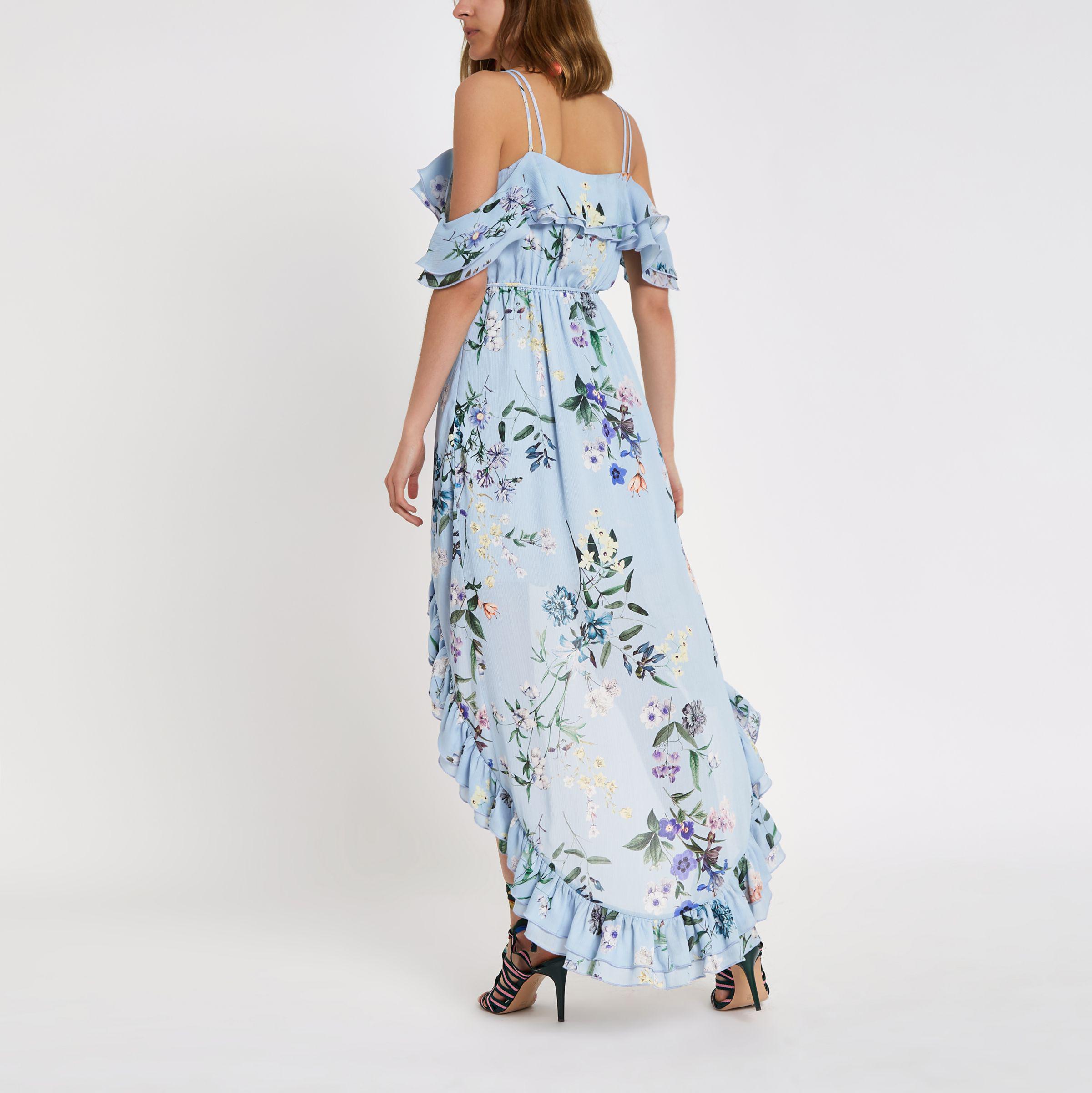 river island purple floral frill maxi dress