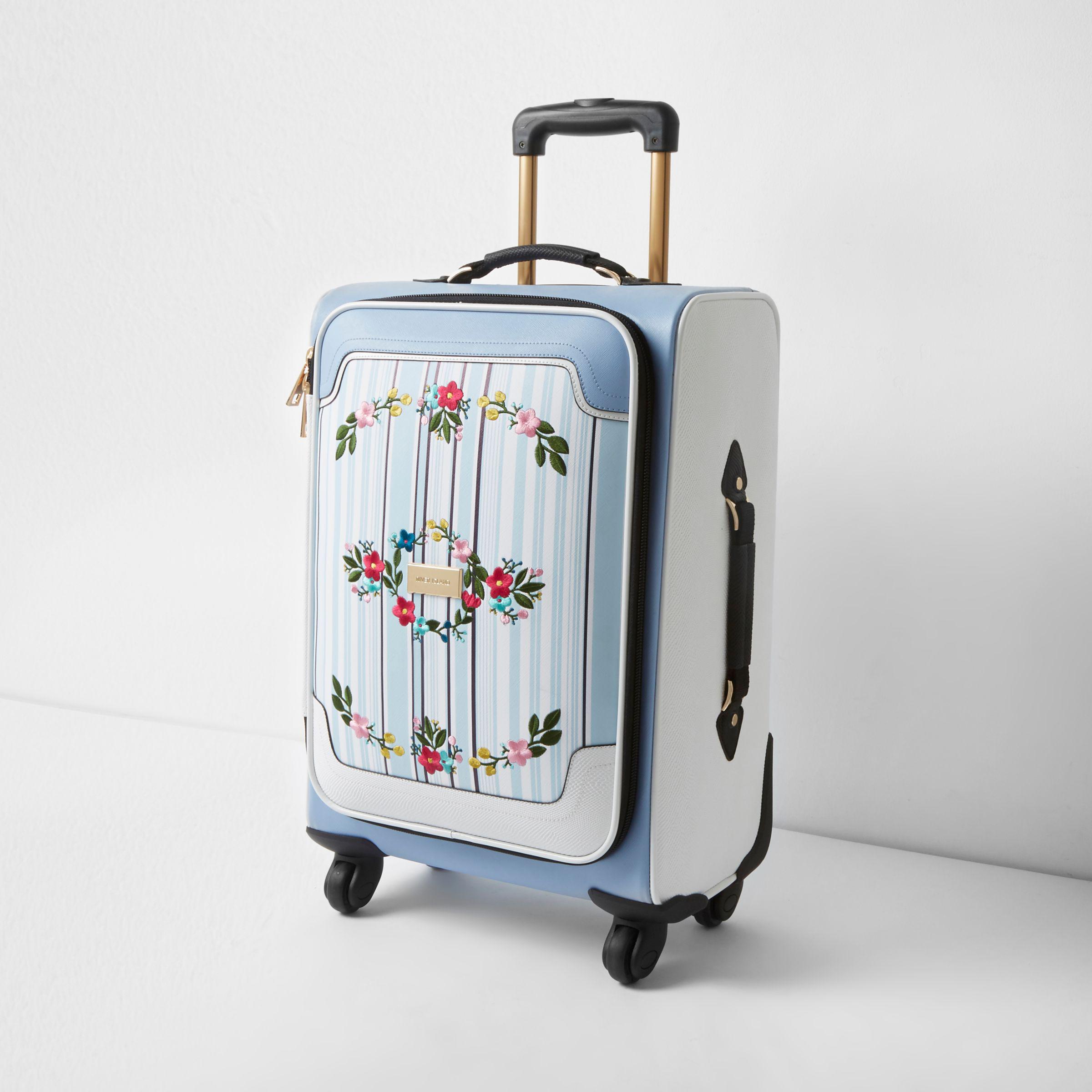 River Island Blue Stripe Embroidered Four Wheel Suitcase - Lyst