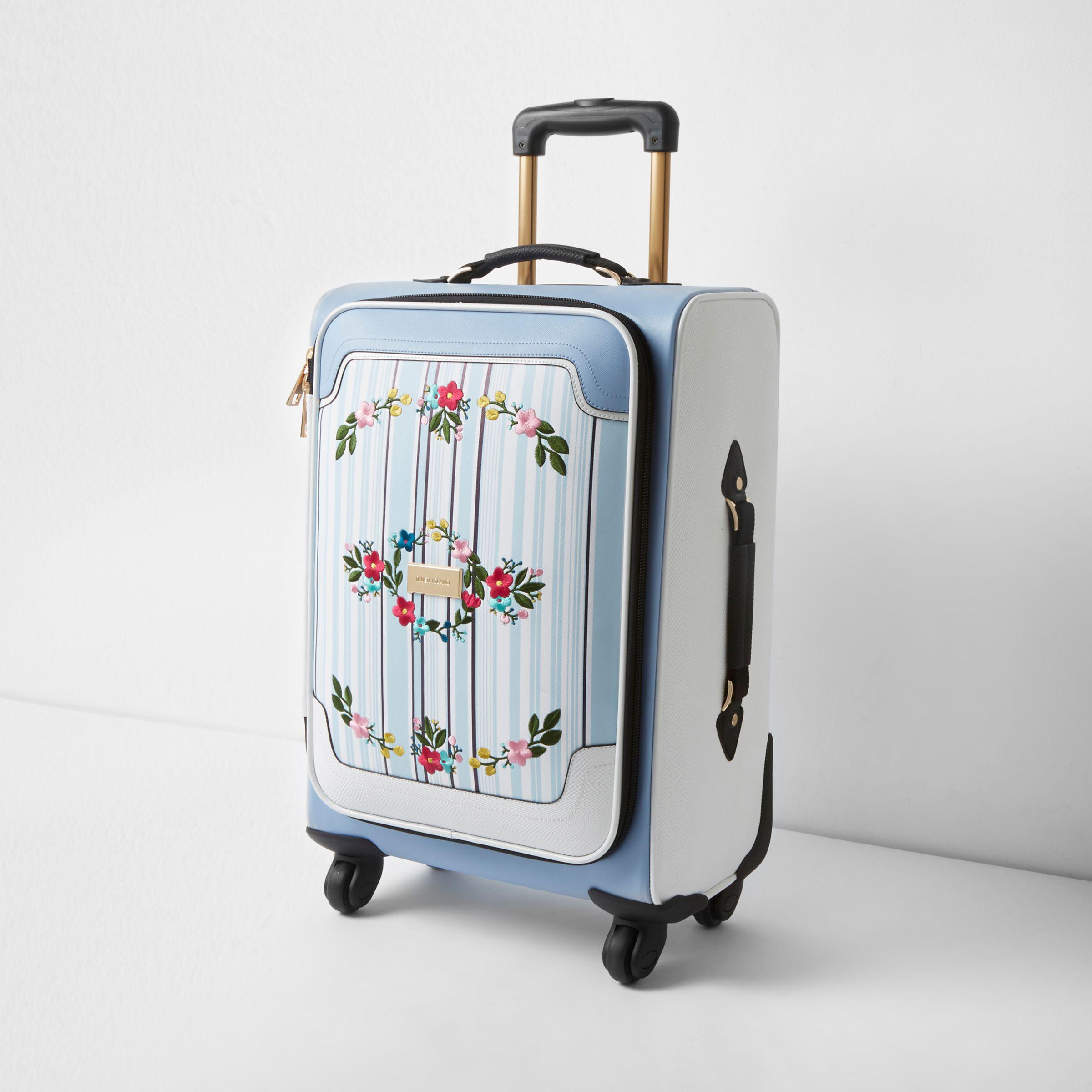 River Island Blue Stripe Embroidered Four Wheel Suitcase Lyst