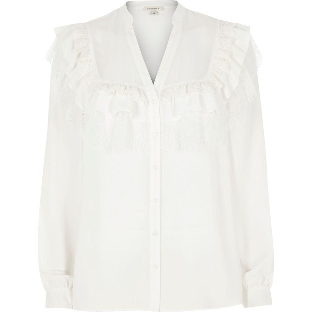 river island white lace shirt
