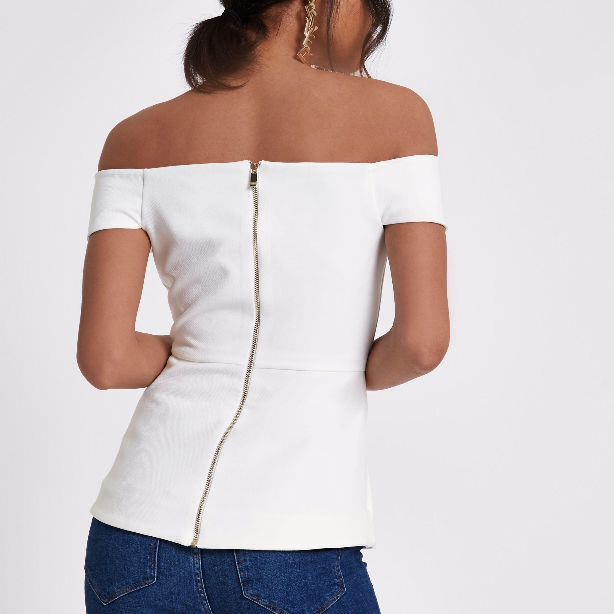 white ribbed bardot top