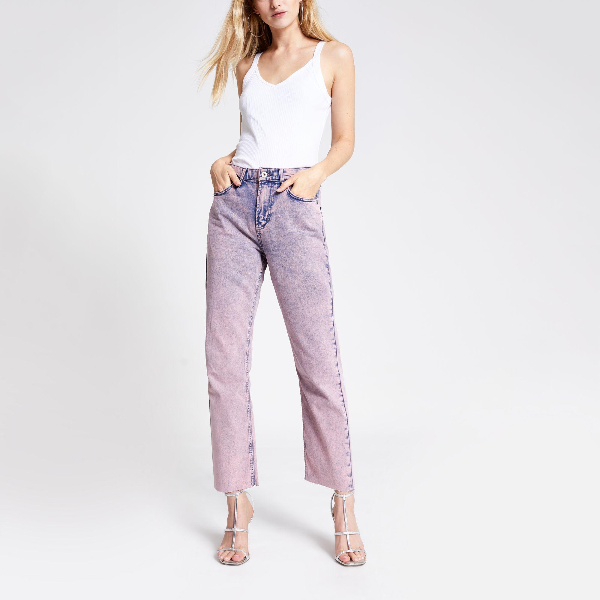 River Island Pink Acid Wash High Rise Denim Straight Jeans | Lyst