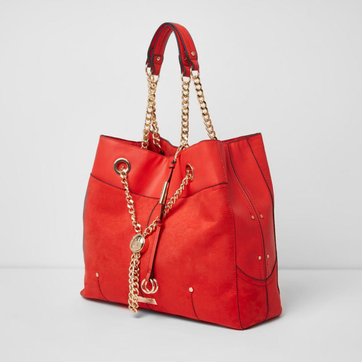 River Island Synthetic Chain Front Tote Bag in Red - Lyst
