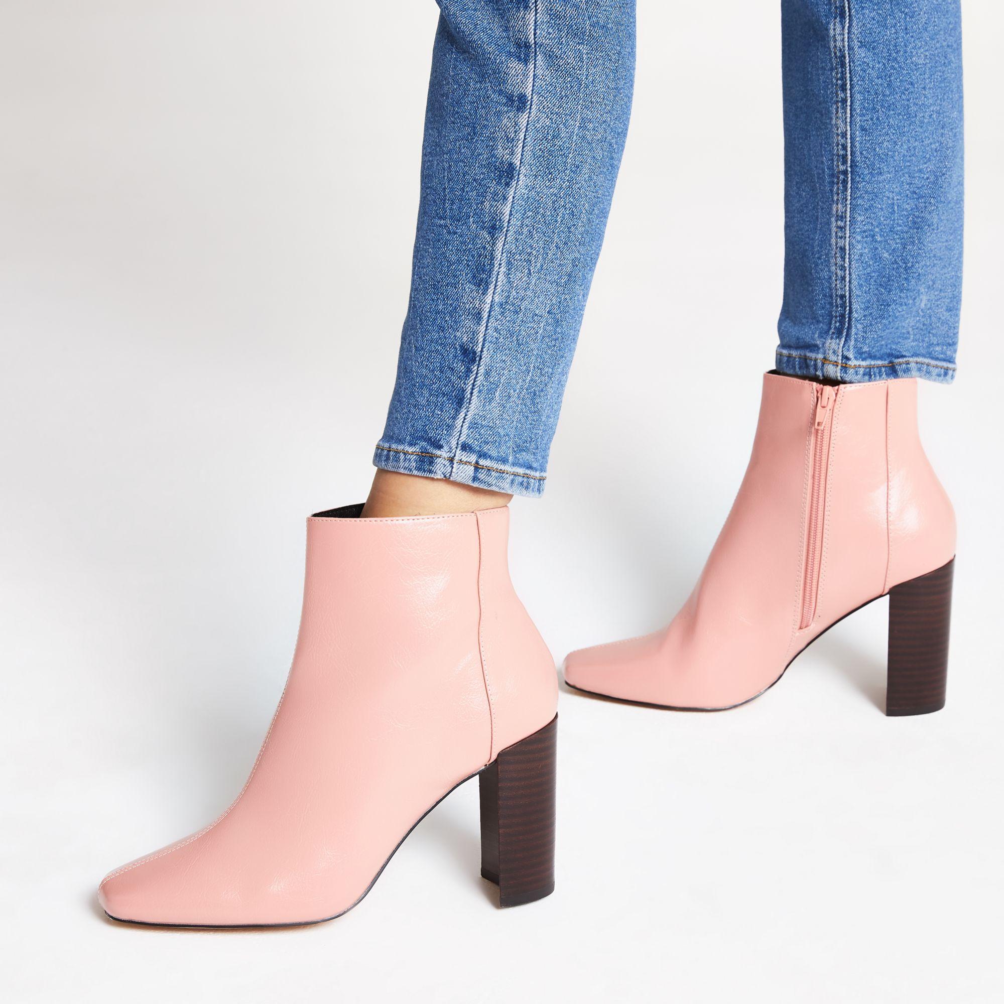 River Island Patent Square Toe Boots in Pink - Lyst