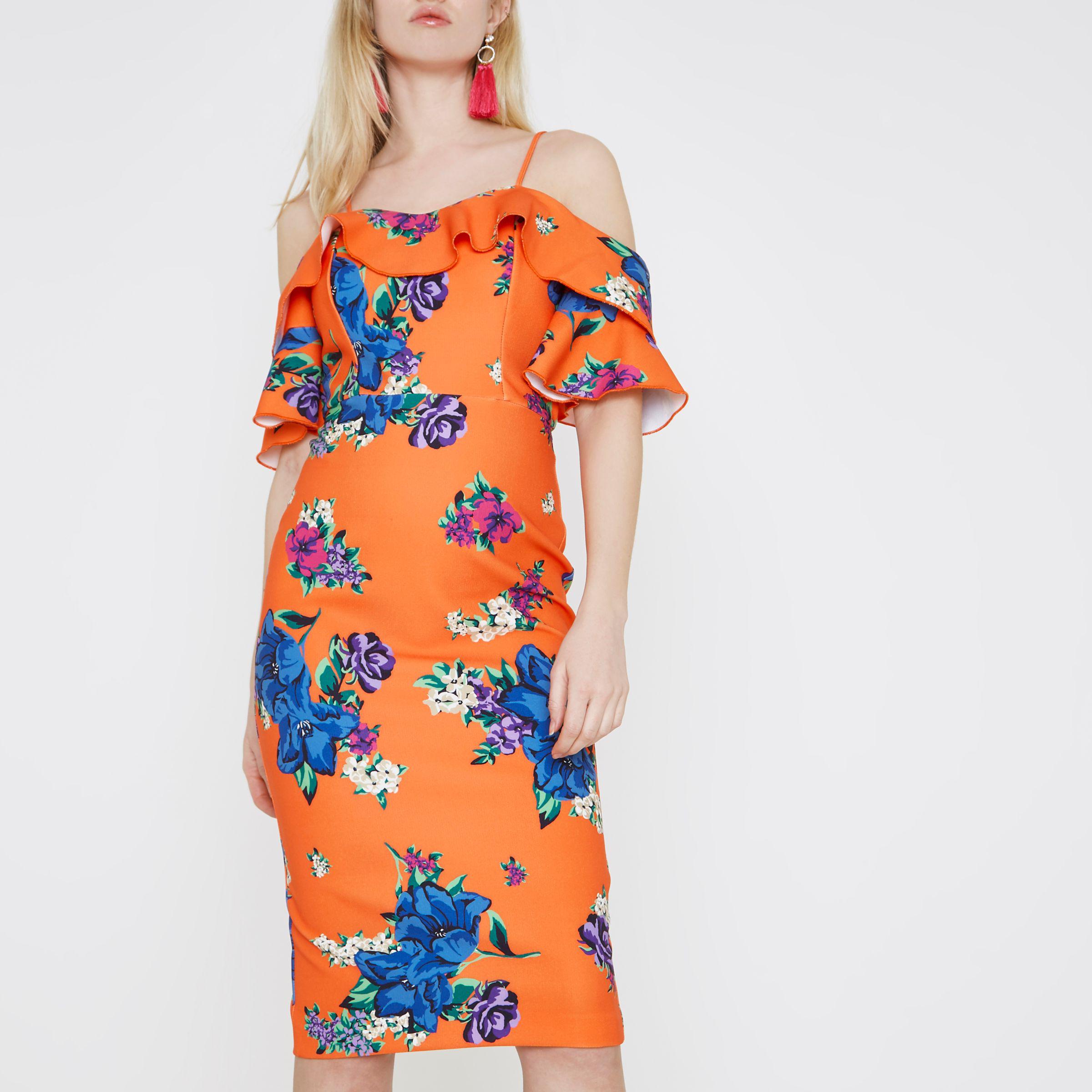 river island orange floral dress