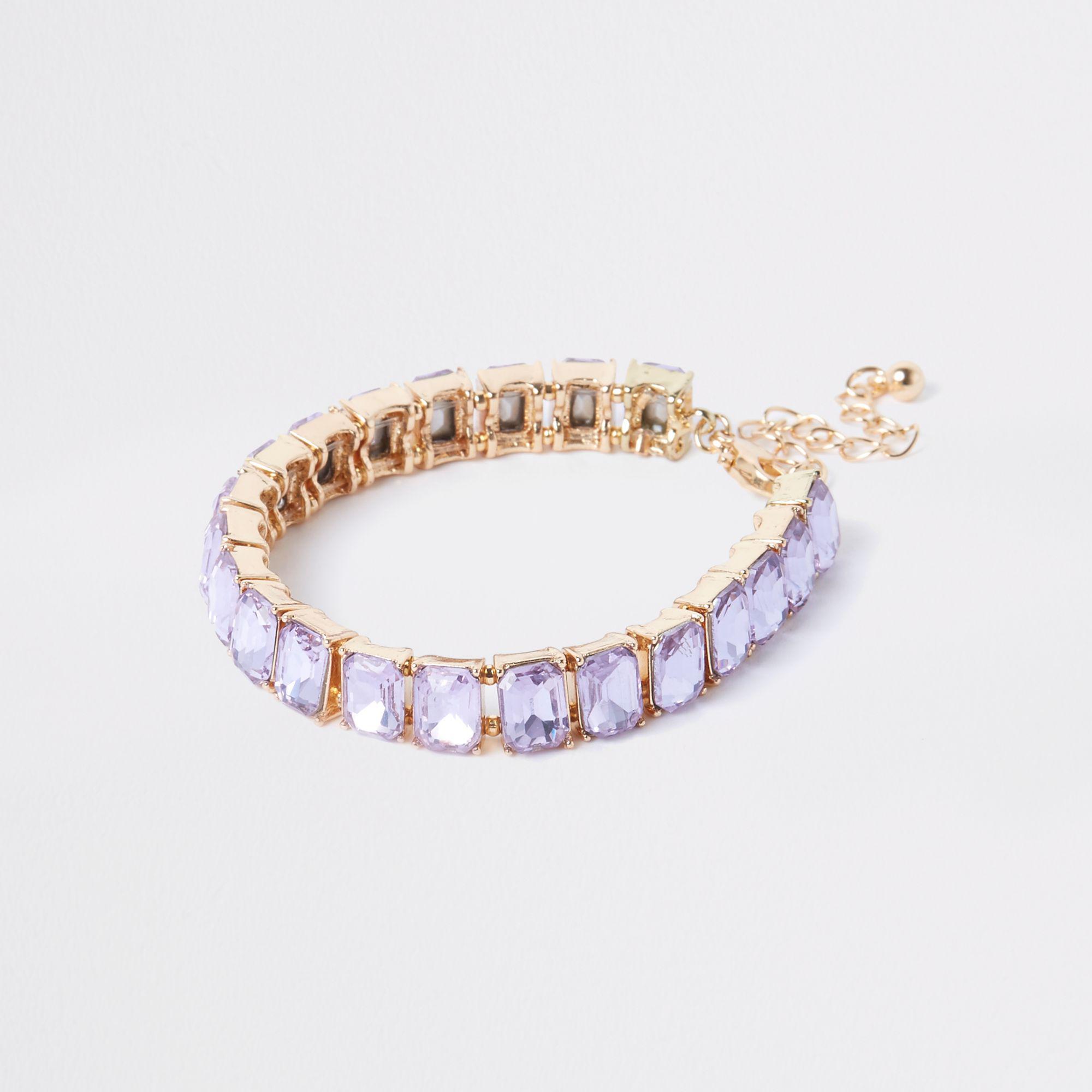 River Island Tone Lilac Square Jewel Bracelet in Gold (Metallic) - Lyst