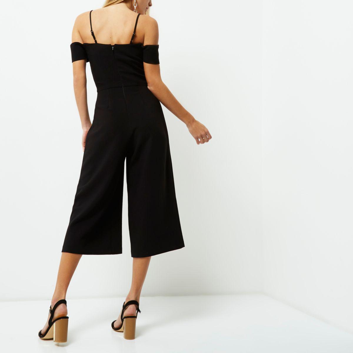 black bardot culotte jumpsuit
