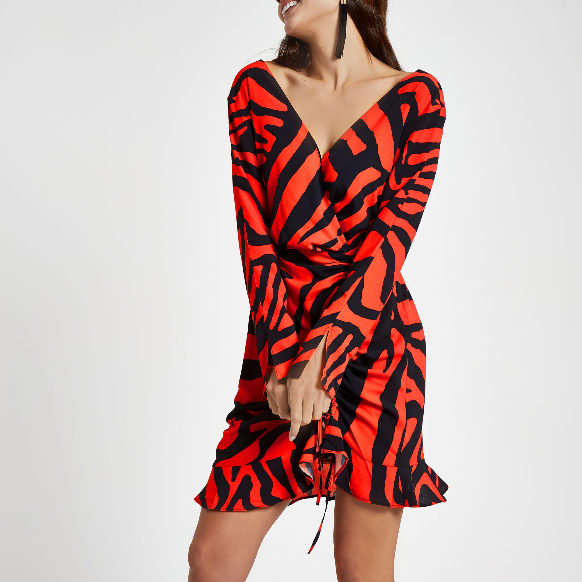 River Island Synthetic Red Zebra Print Wrap Dress Lyst Canada