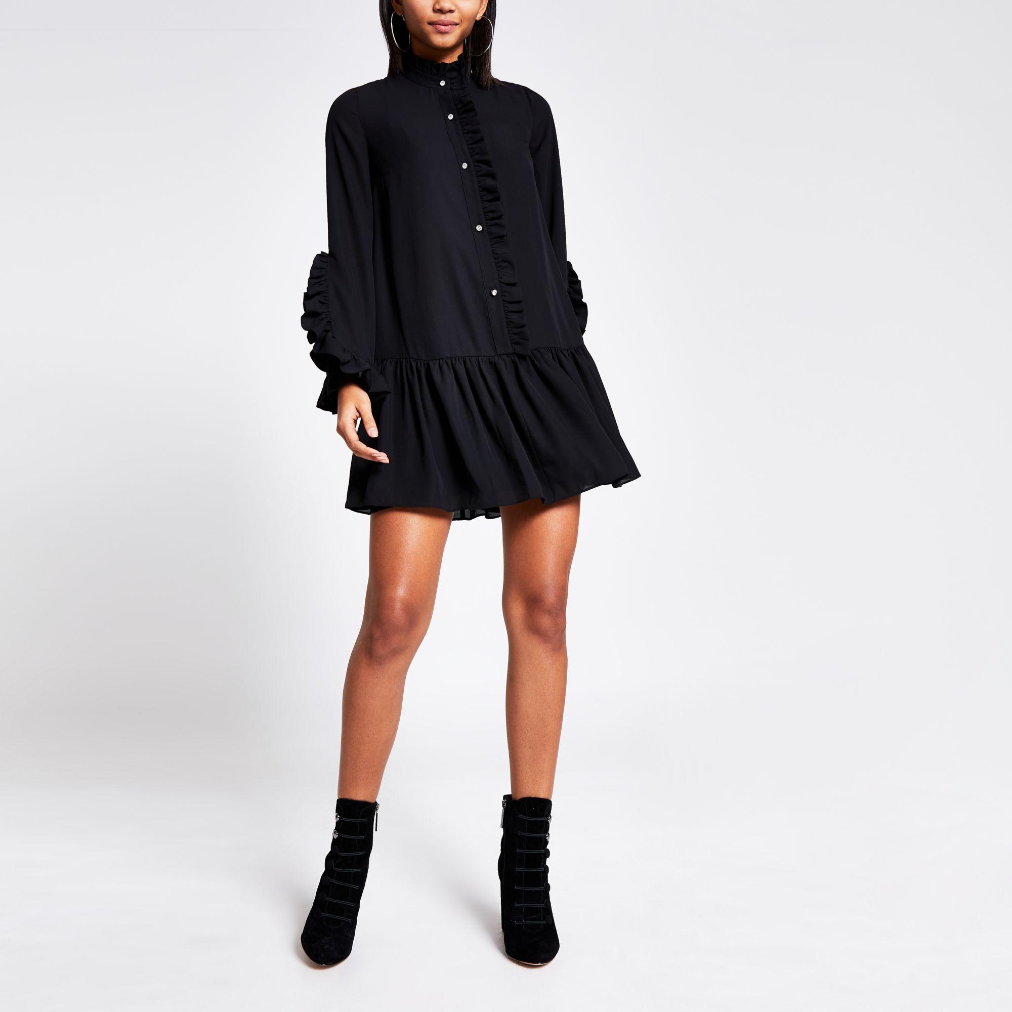 black smock dress with sleeves