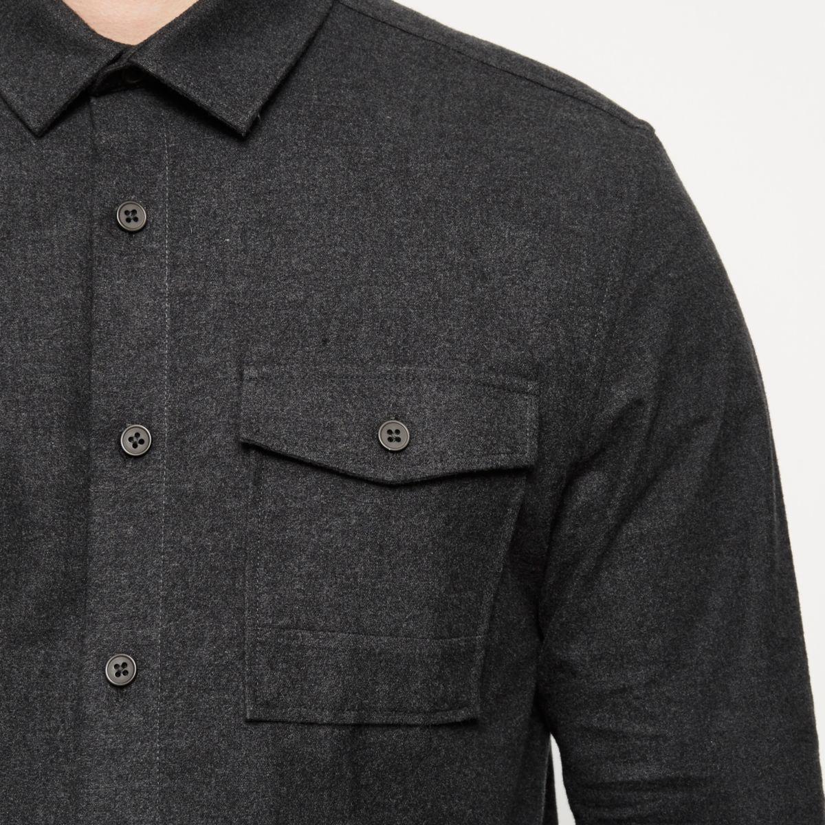 River Island Charcoal Grey Flannel Shirt in Gray for Men Lyst