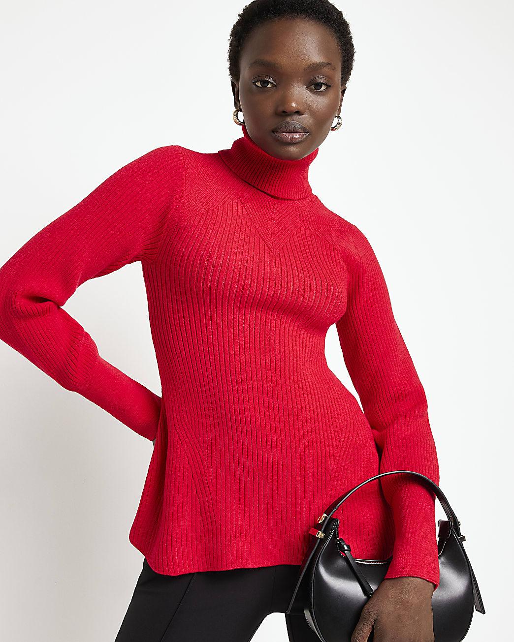 River Island Red Knit Peplum Jumper | Lyst