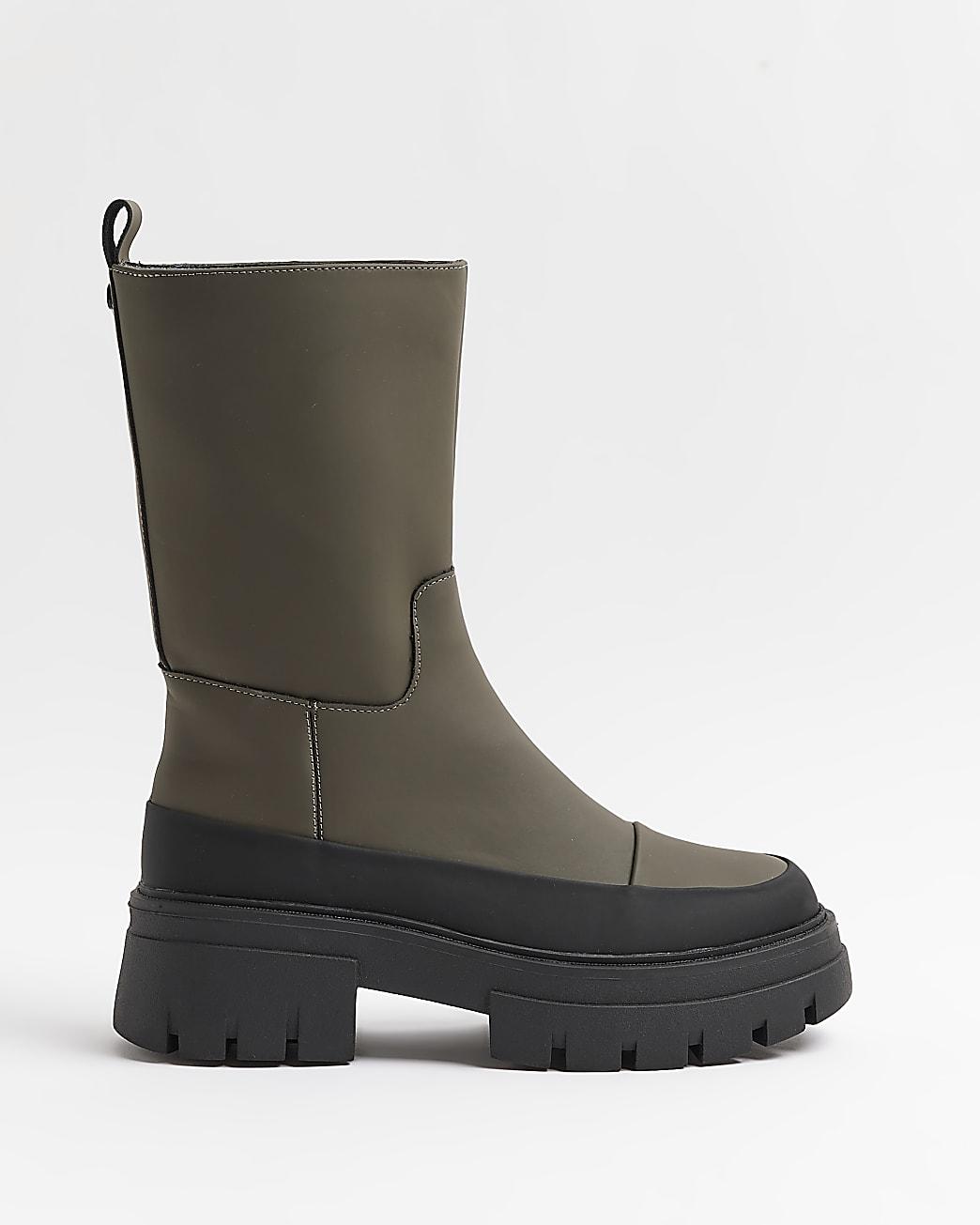 River Island Khaki Chunky Ankle Boots in Black | Lyst