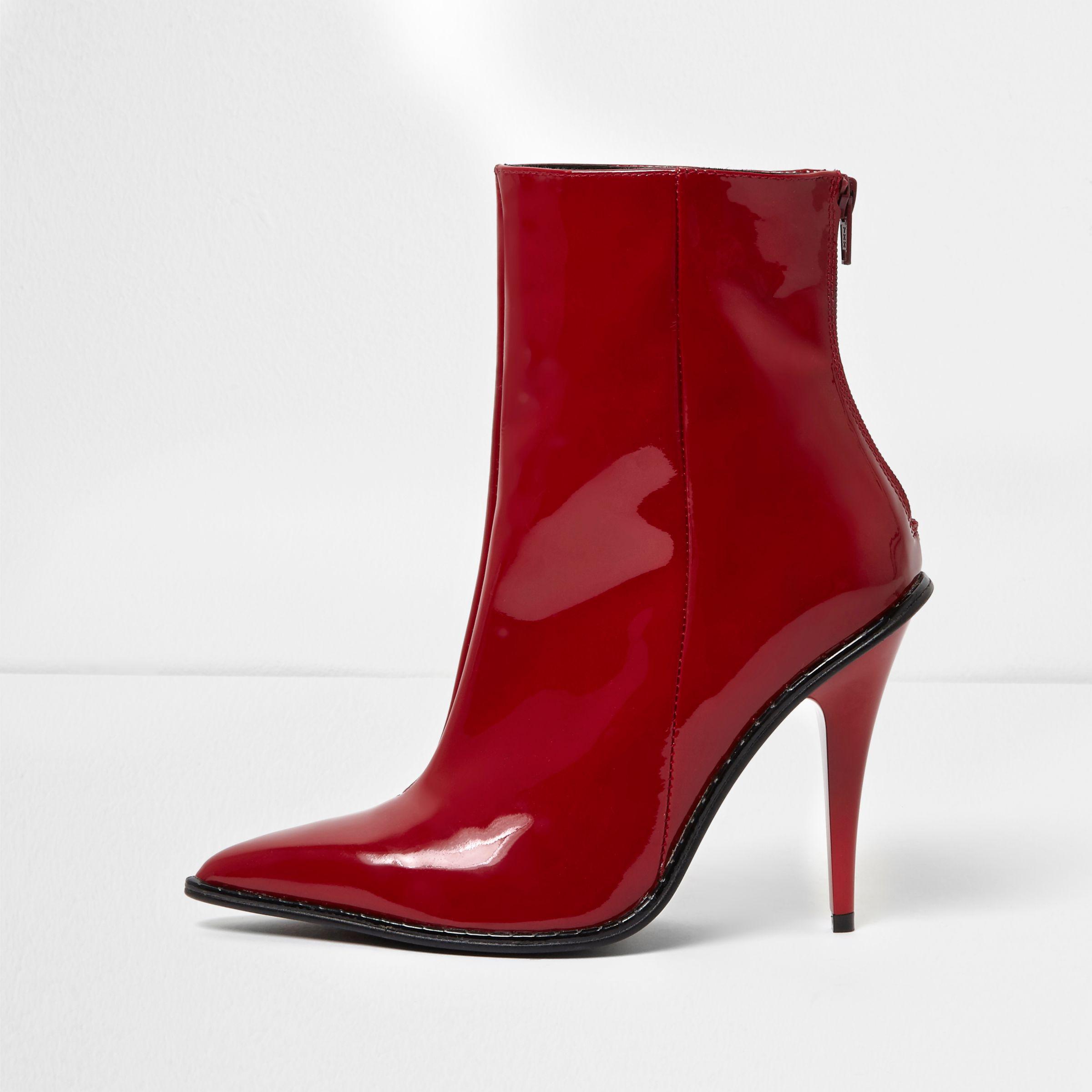 River Island Red Patent Stiletto Heel Ankle Boots - Lyst