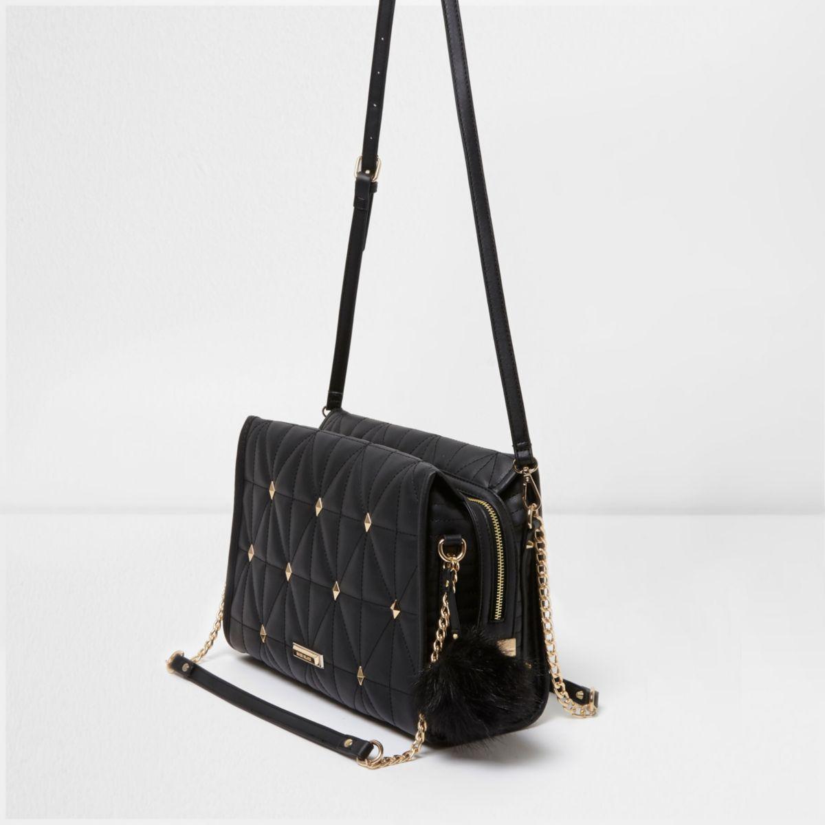 River Island Black Quilted Cross Body Studded Chain Bag Lyst