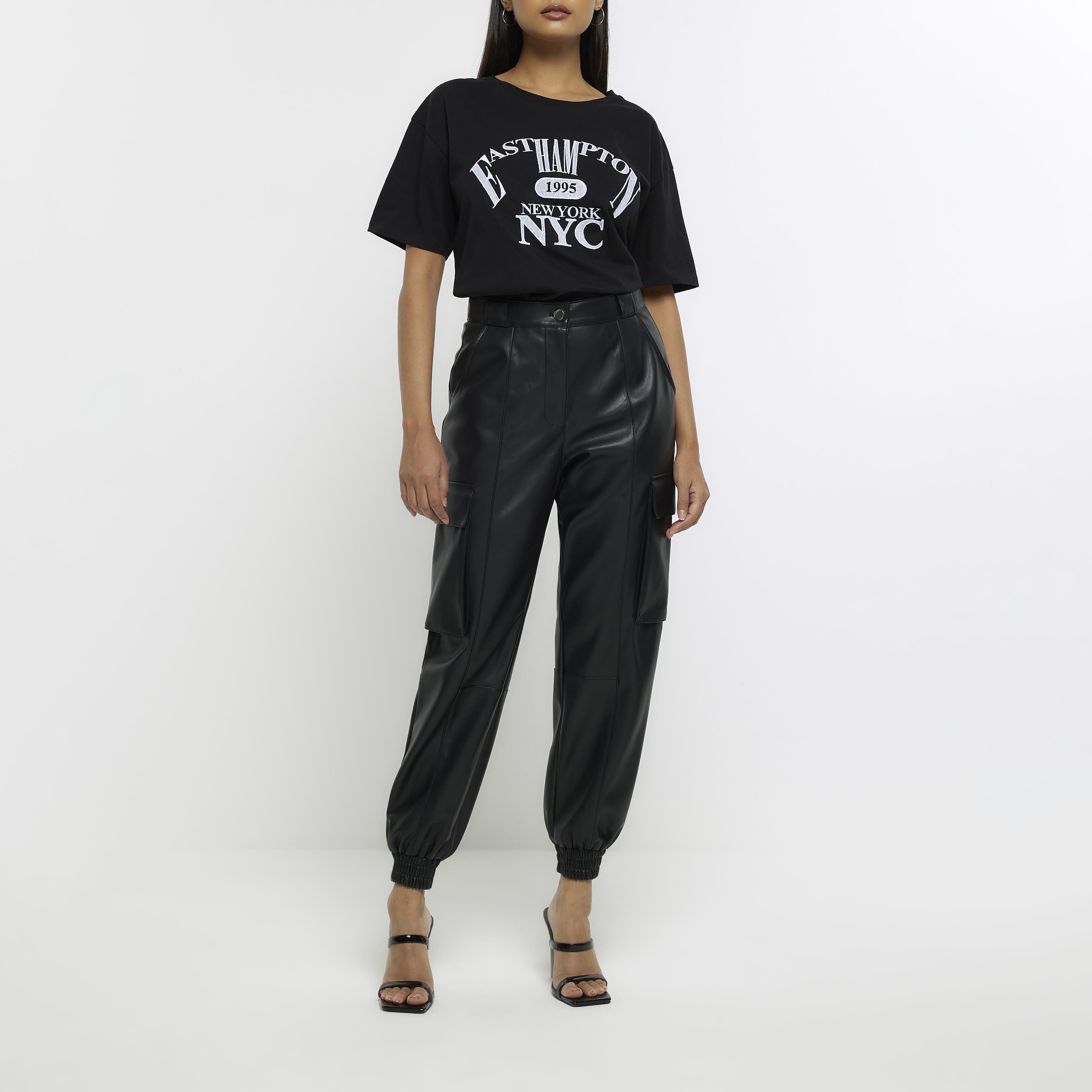 River island black leather on sale trousers