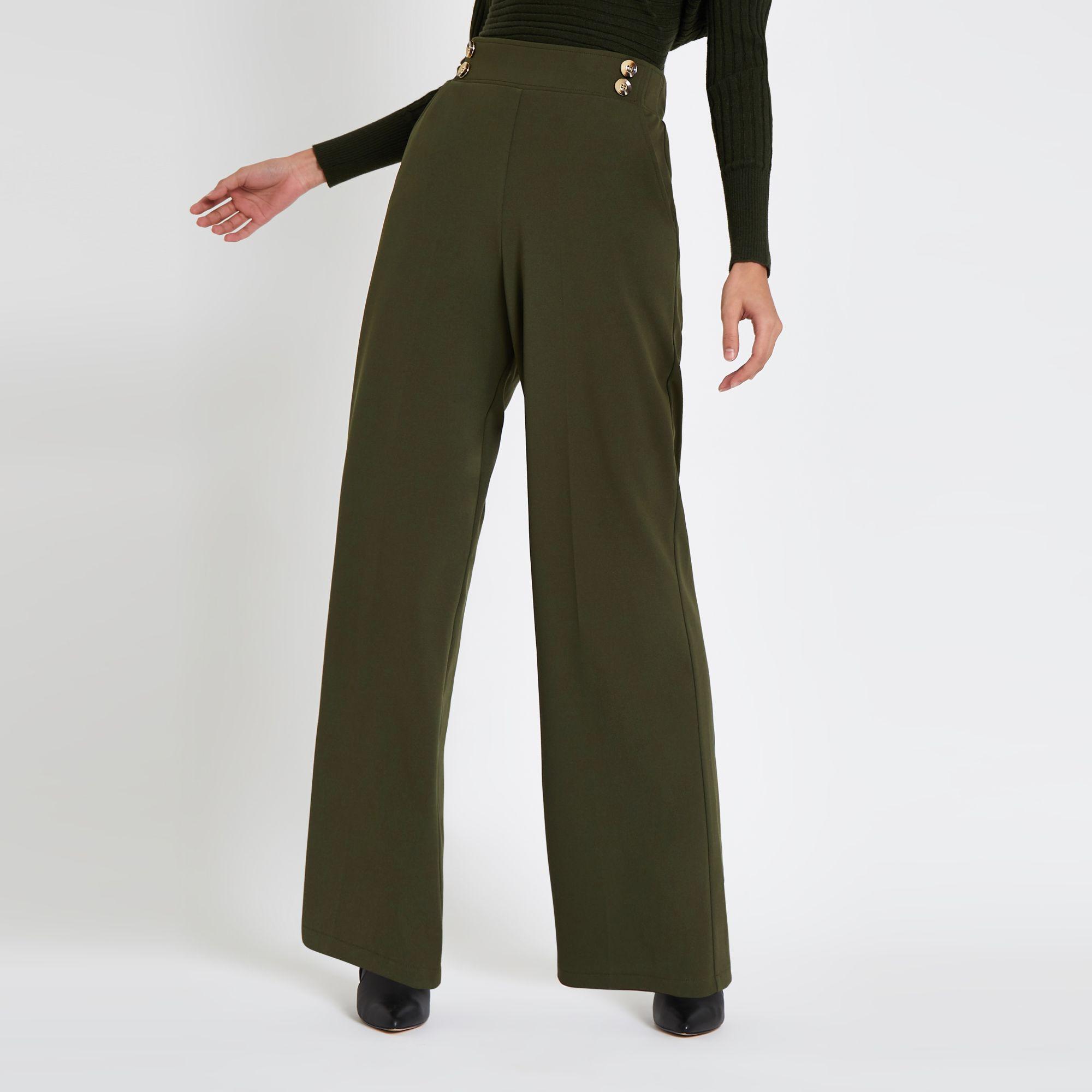 Double Button Wide Leg Pull On Trousers 