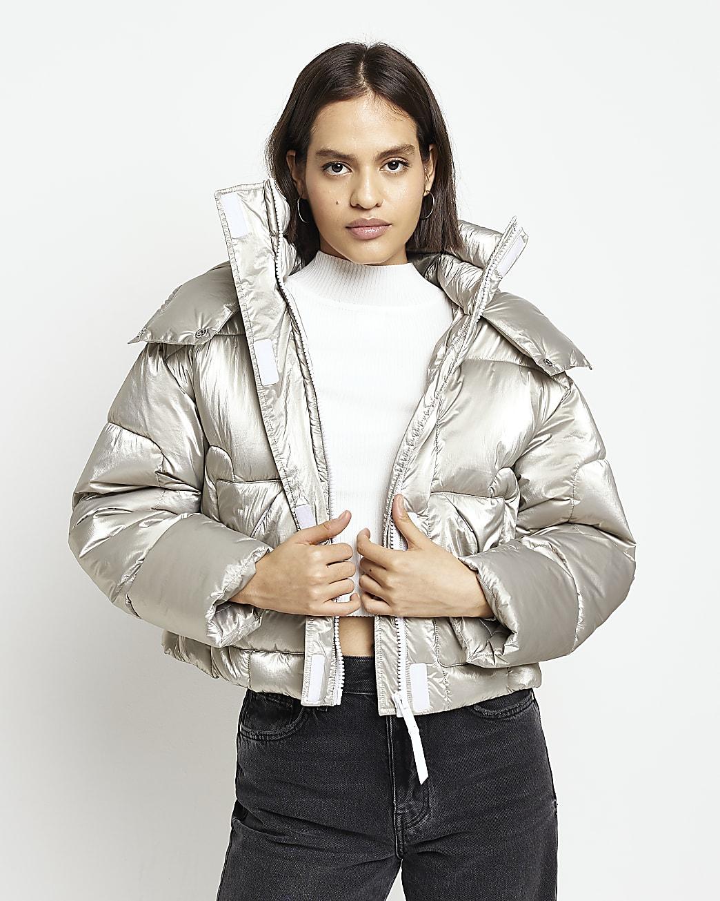 River Island Silver Reflective Hooded Puffer Coat in Gray Lyst