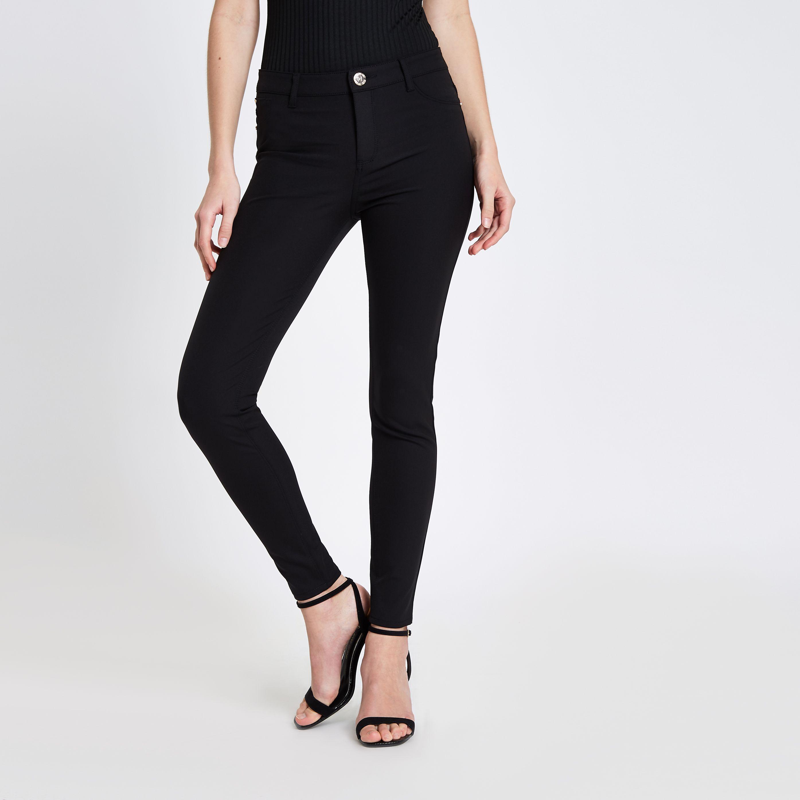 River Island Synthetic Molly Mid Rise Skinny Trousers in Black - Lyst
