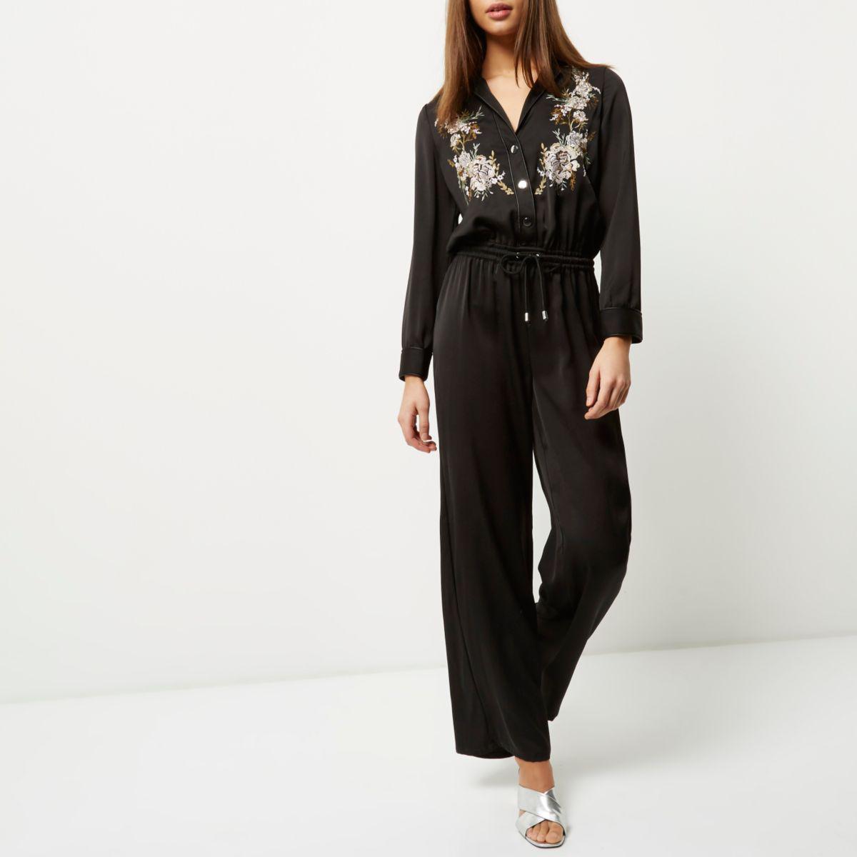 river island black boiler suit