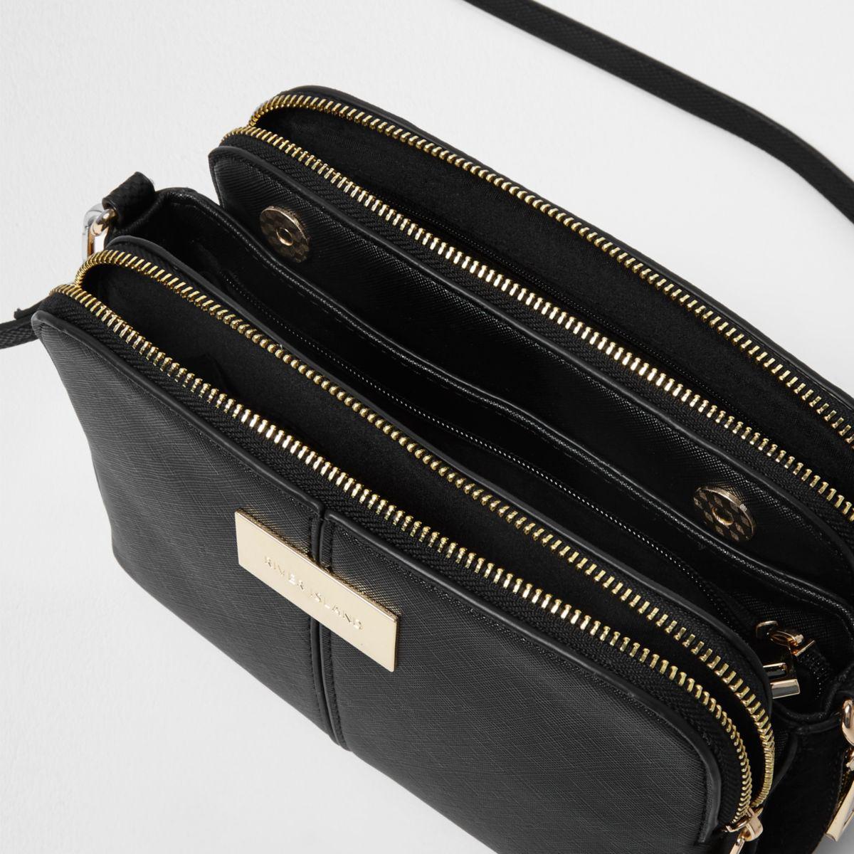 river island black triple compartment cross body bag