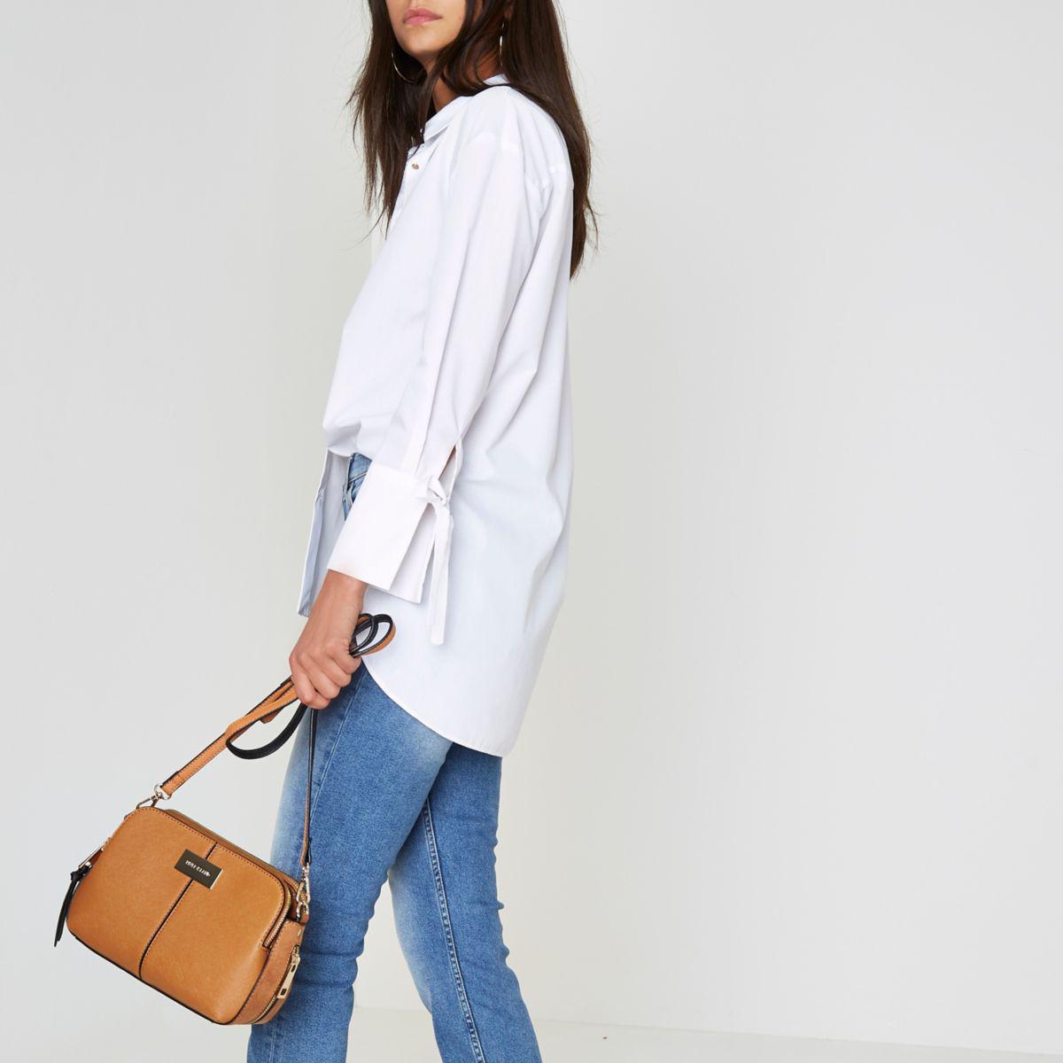 river island black triple compartment cross body bag