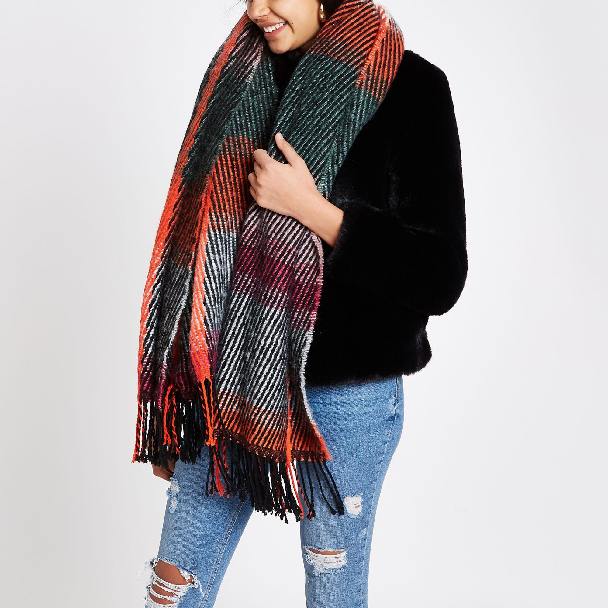 River Island Stripe Fluffy Scarf in Green Lyst