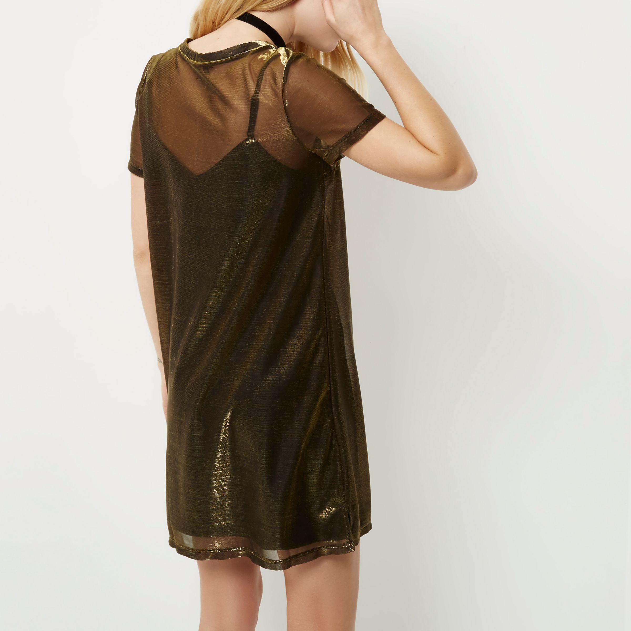 metallic mesh t shirt dress