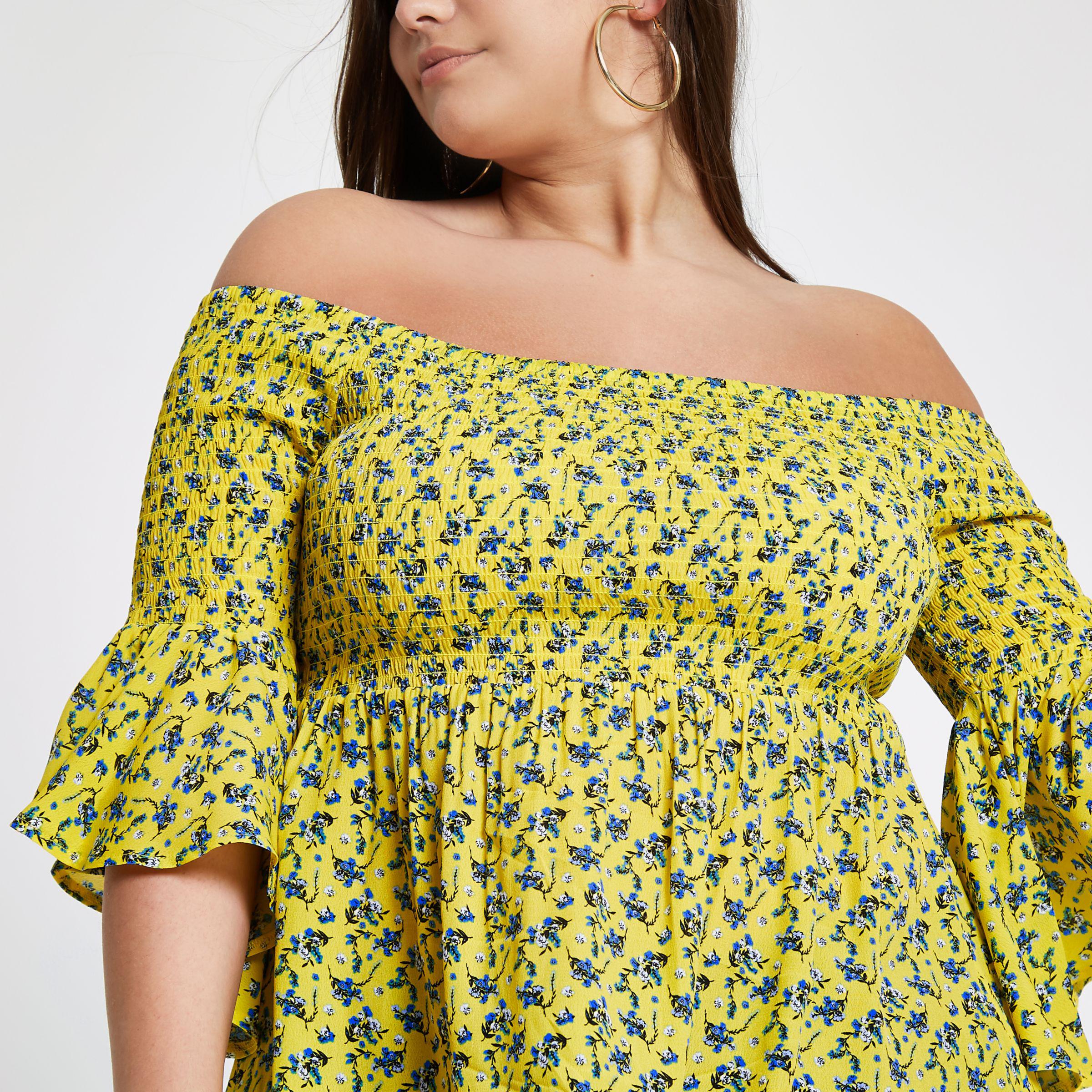 yellow floral bardot top