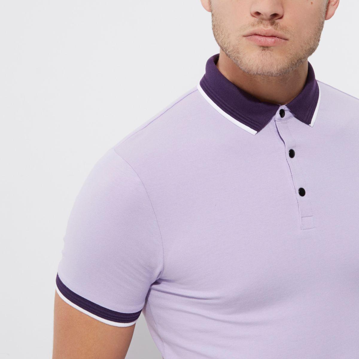 Lyst River Island Light Purple Tipped Muscle Fit Polo Shirt in Purple
