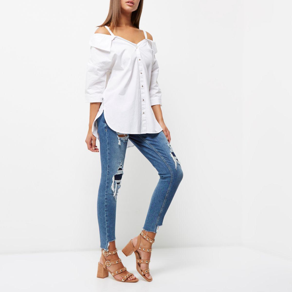 River Island White Bardot Off Shoulder Top Lyst