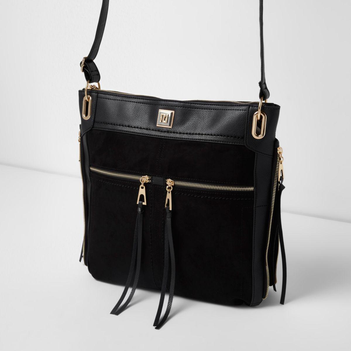 River Island Black Zip Pocket Messenger Bag Lyst