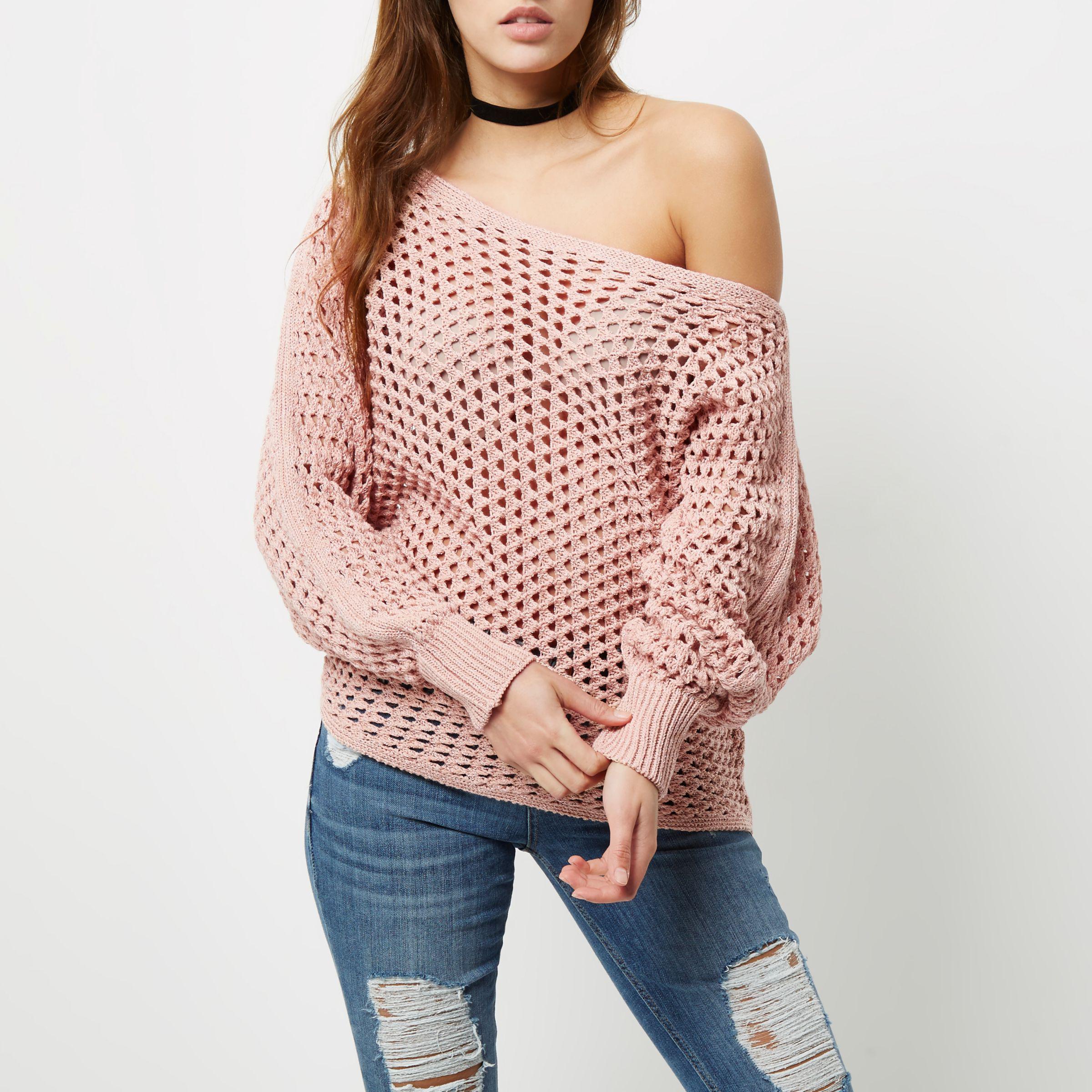 River Island Pink Mesh Knit Off 