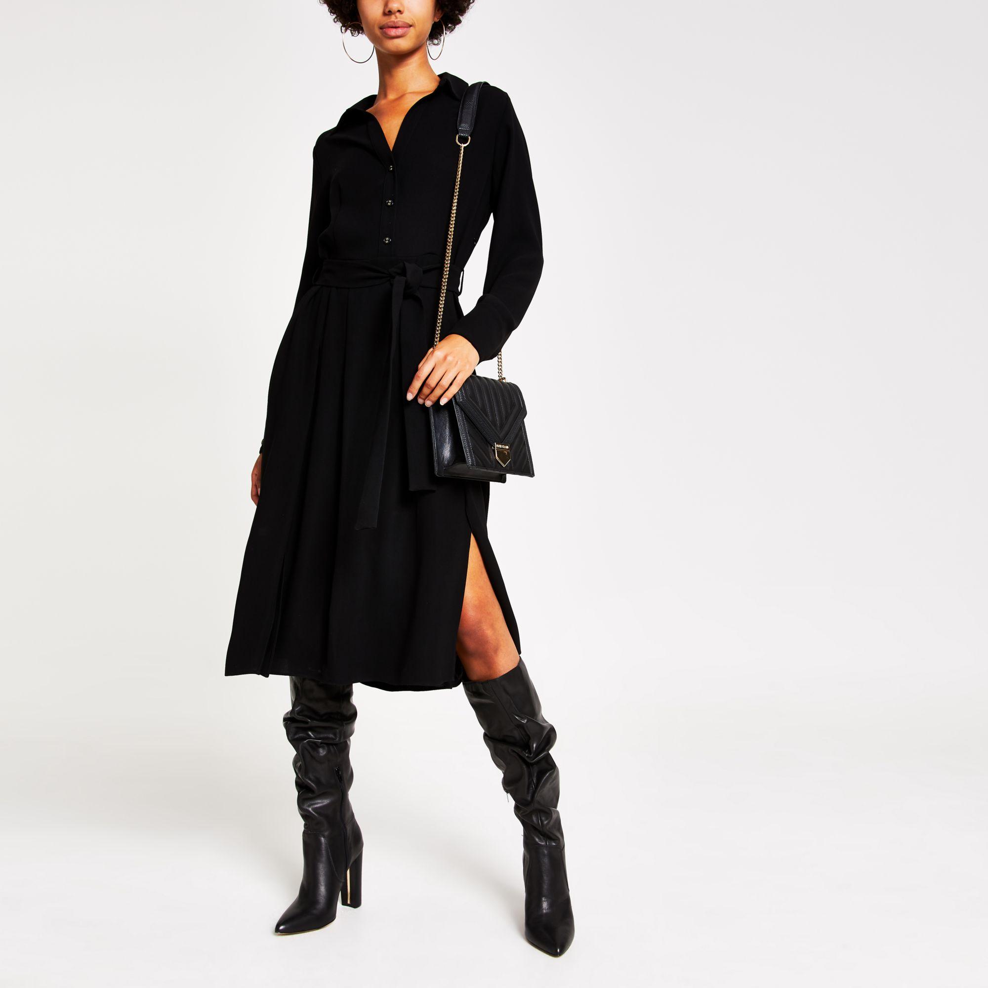 River Island Synthetic Long Sleeve Shirt Dress in Black Lyst