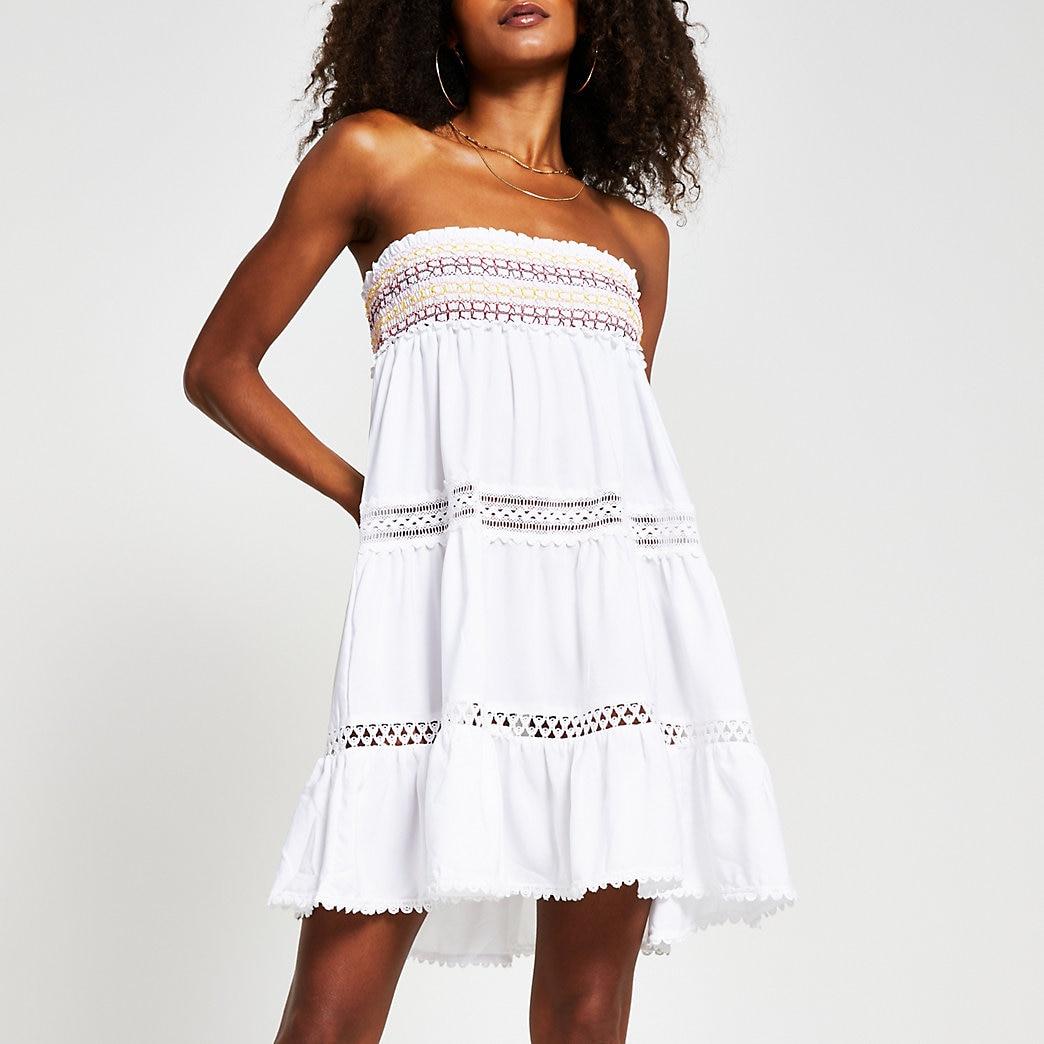 White Bandeau Mini Beach Dress | Lyst
