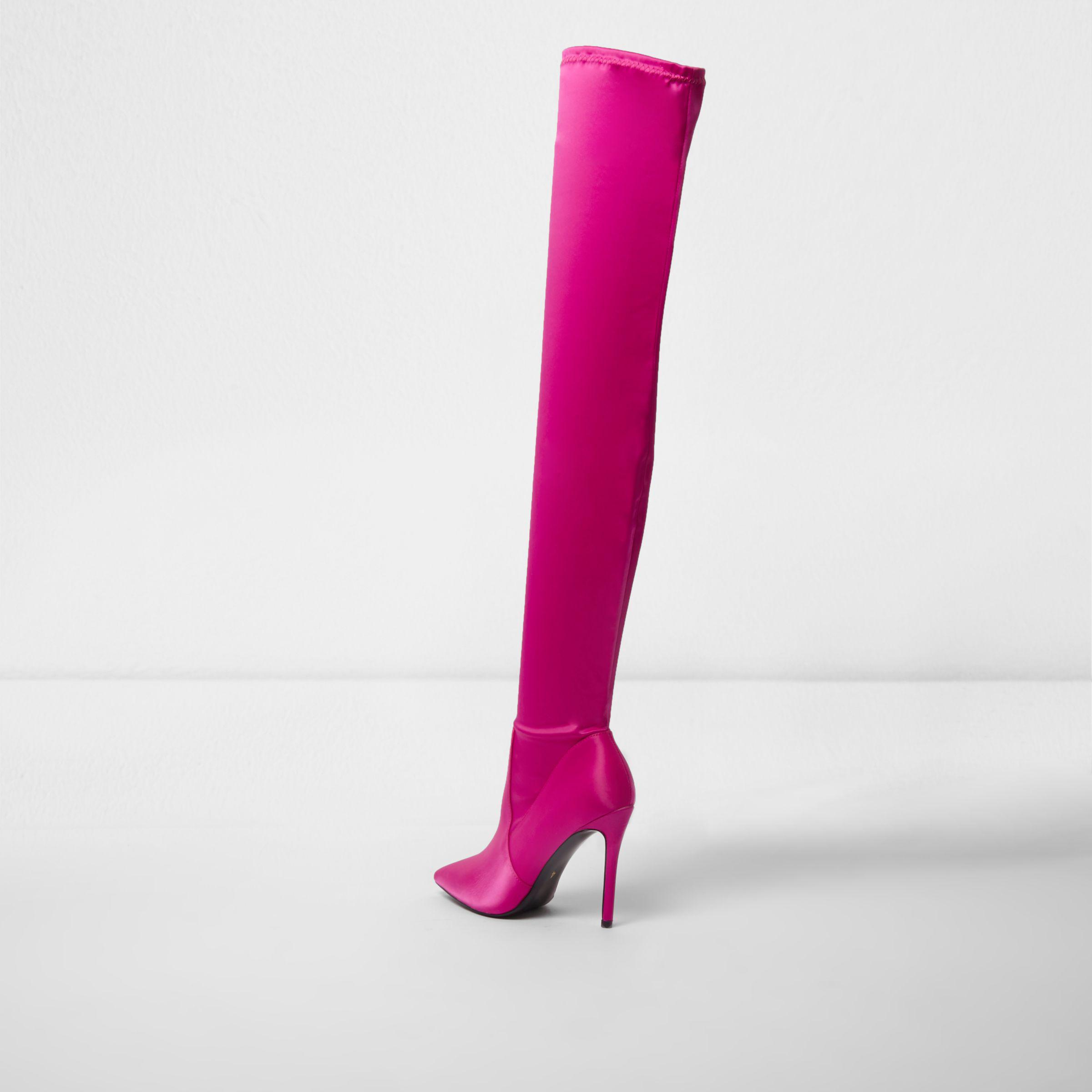 over knee boots pink