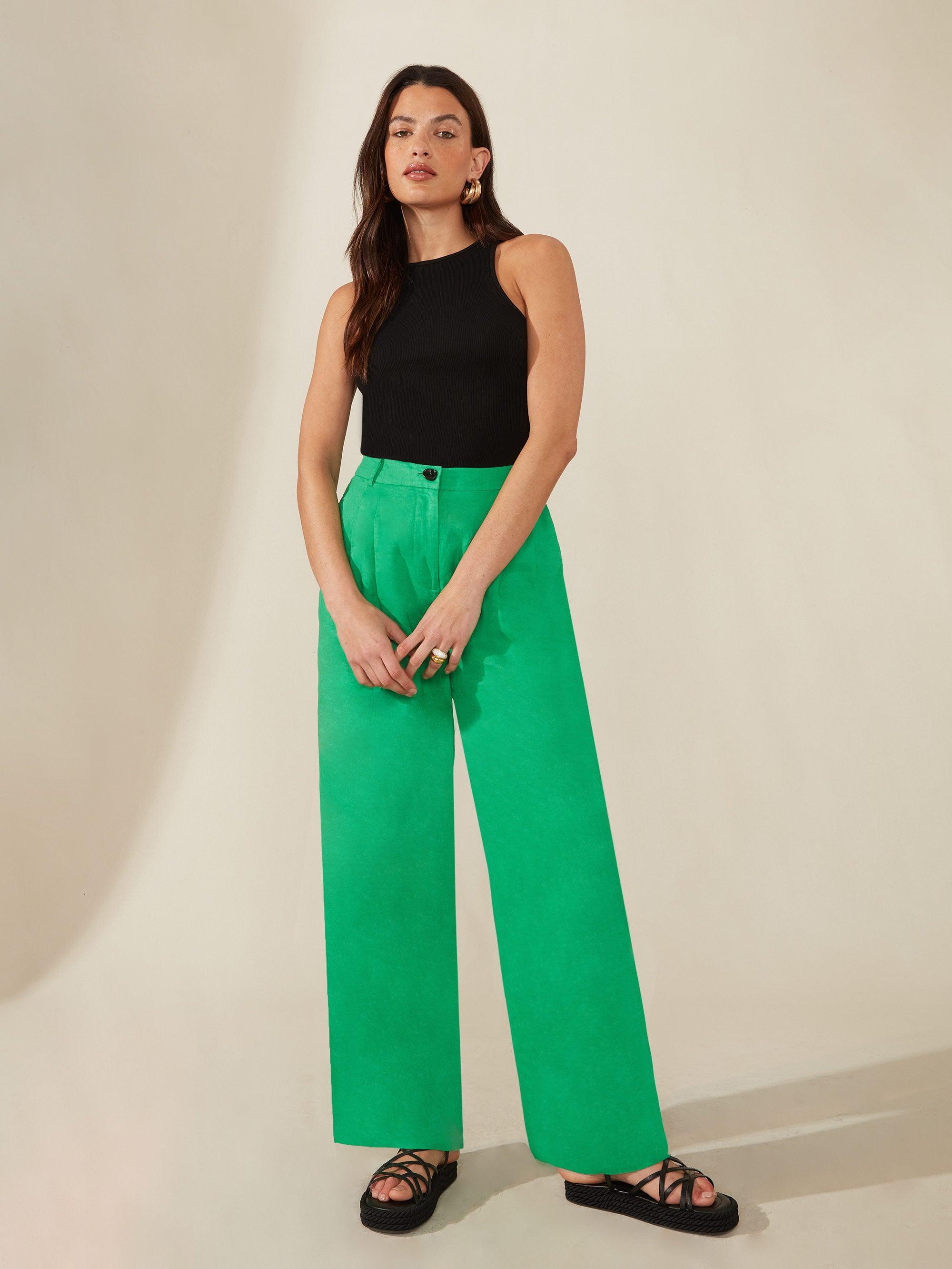 Ro&zo Green Linen Button Front Trousers | Lyst UK