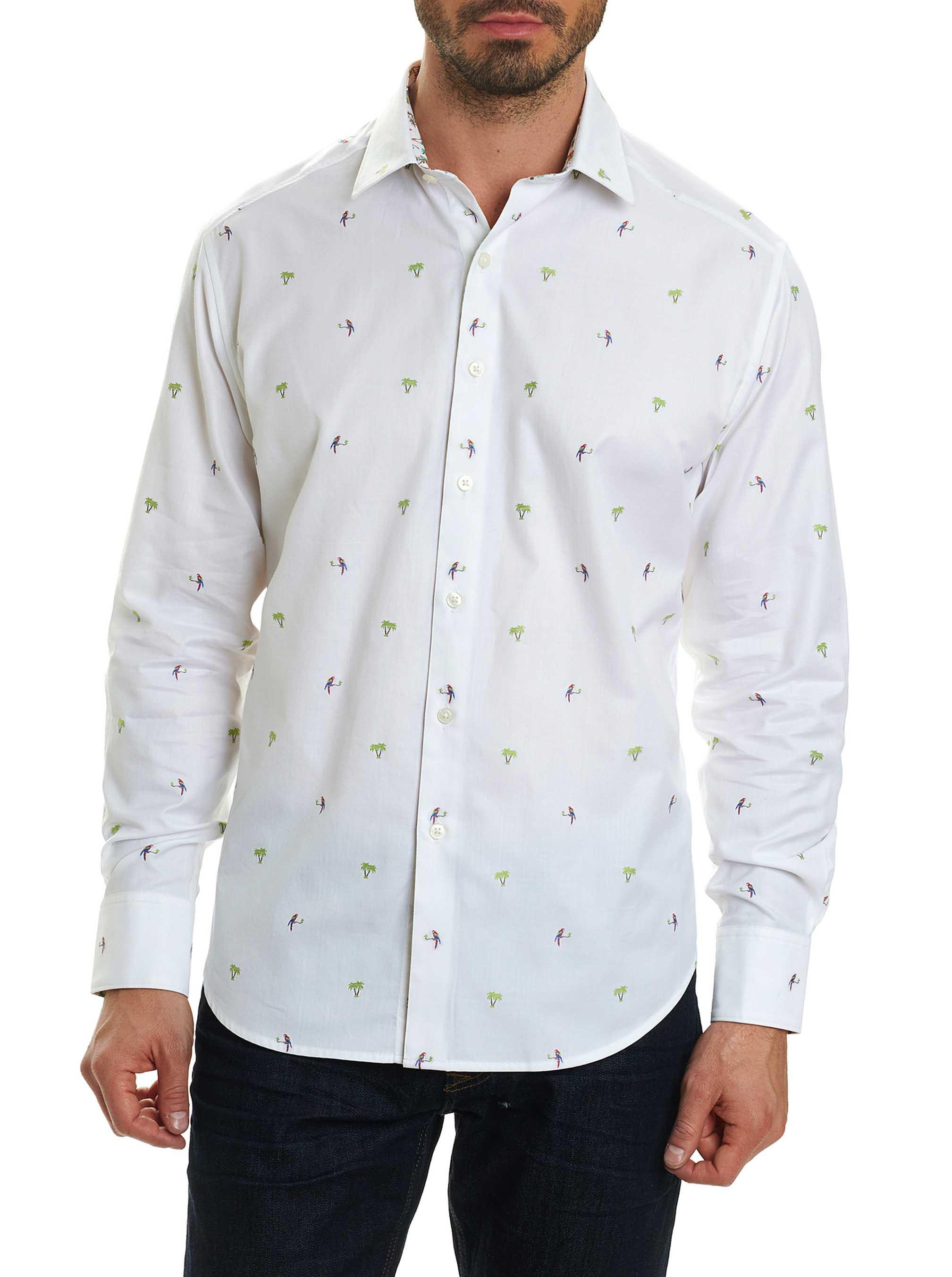 NEW Robert Graham $248 PALM LEAVES Palm Tree Parrot Print Classic Fit Shirt