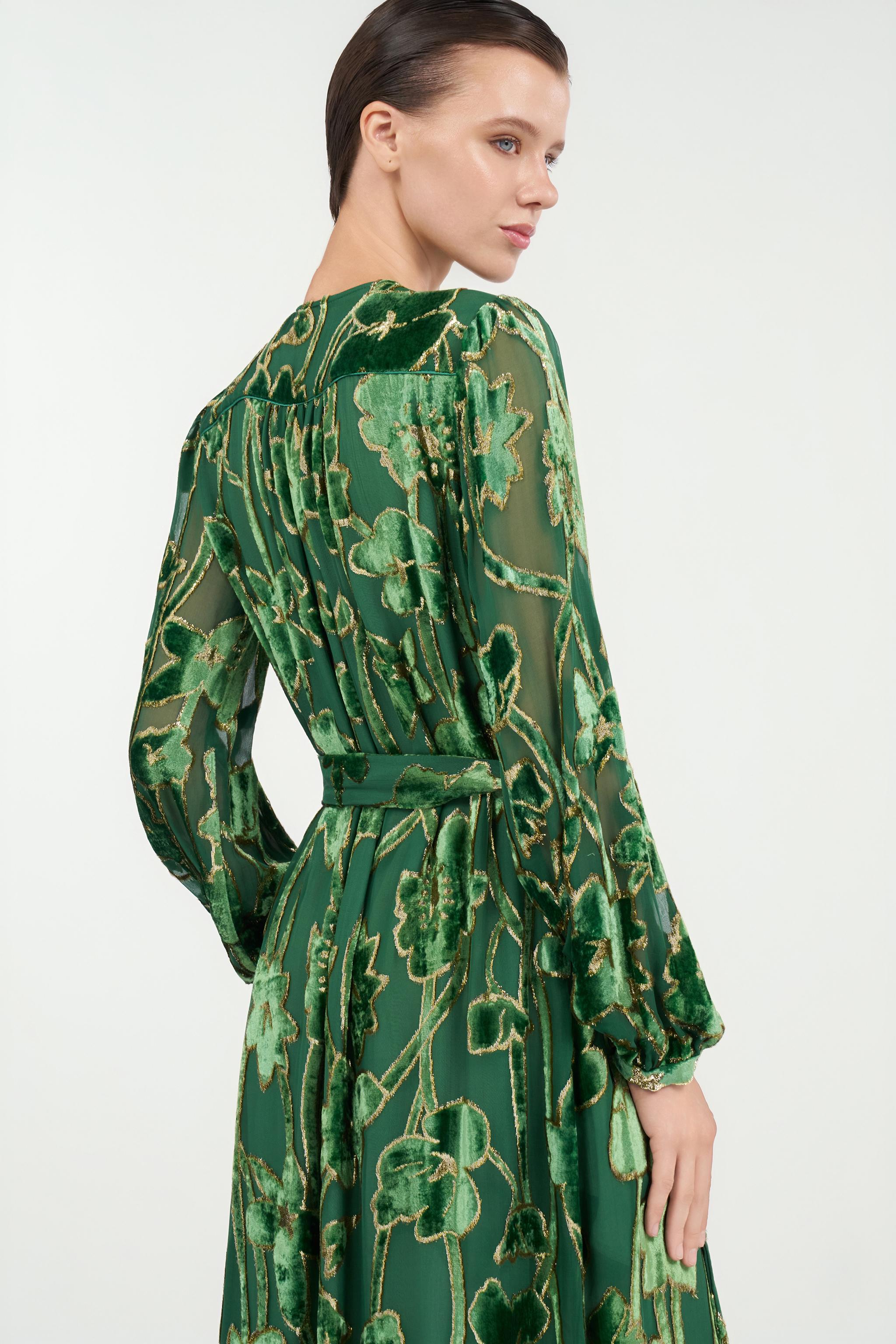 green emerald velvet dress Roberto Cavalli Cadi Long Sleeve Floor Length Gown