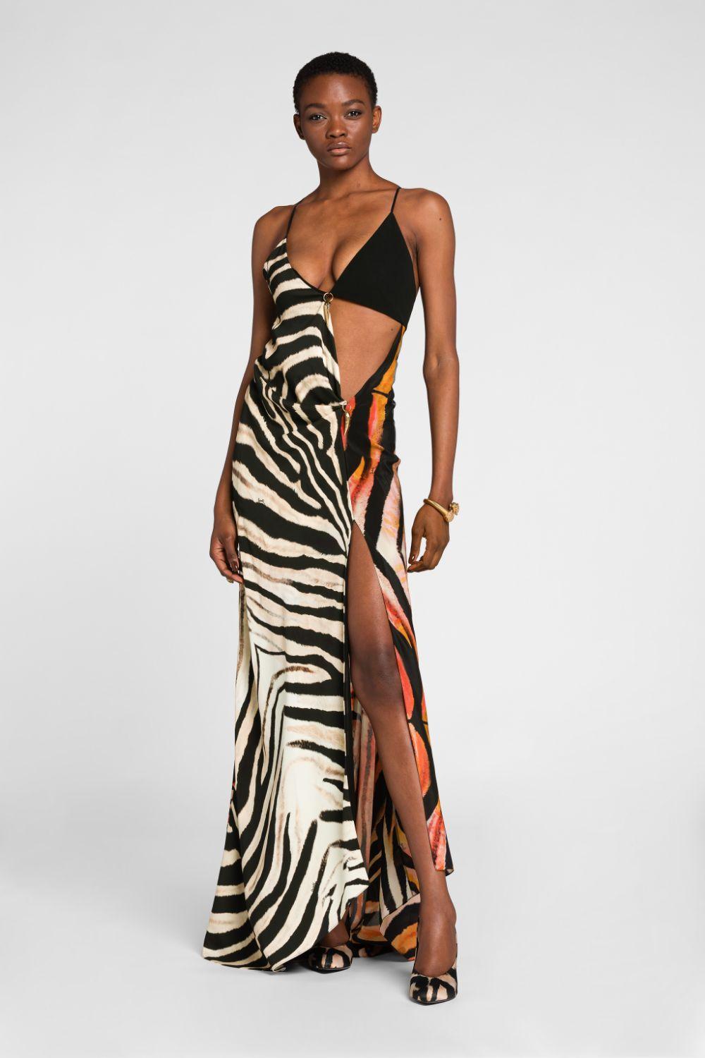 Roberto Cavalli Zebra-print Cut-out Maxi Dress in Black | Lyst