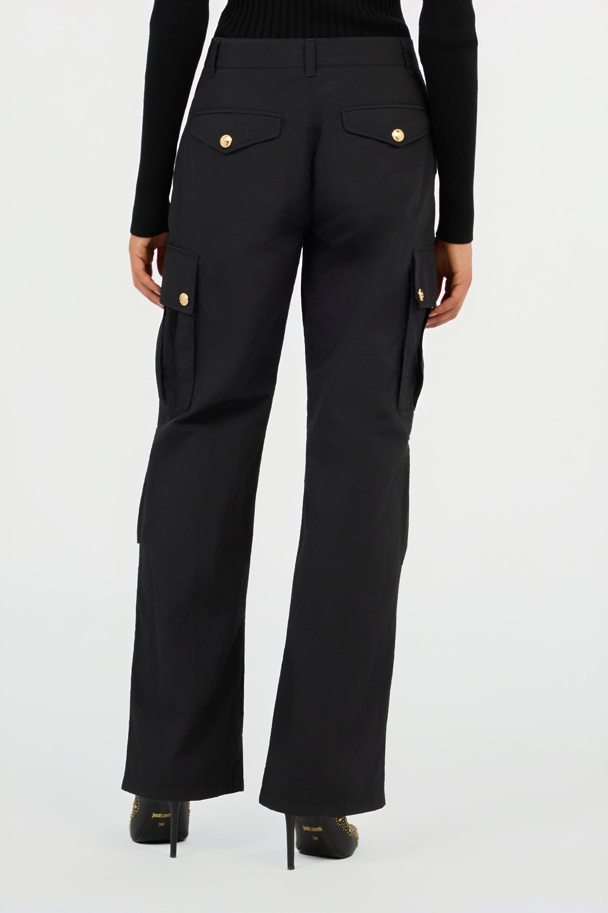 パンツ ROBERTO CAVALLI WHITE AND BLACK COTTON PANTS Cotton Pants With Drawstring And Fang in Black/Red for Men