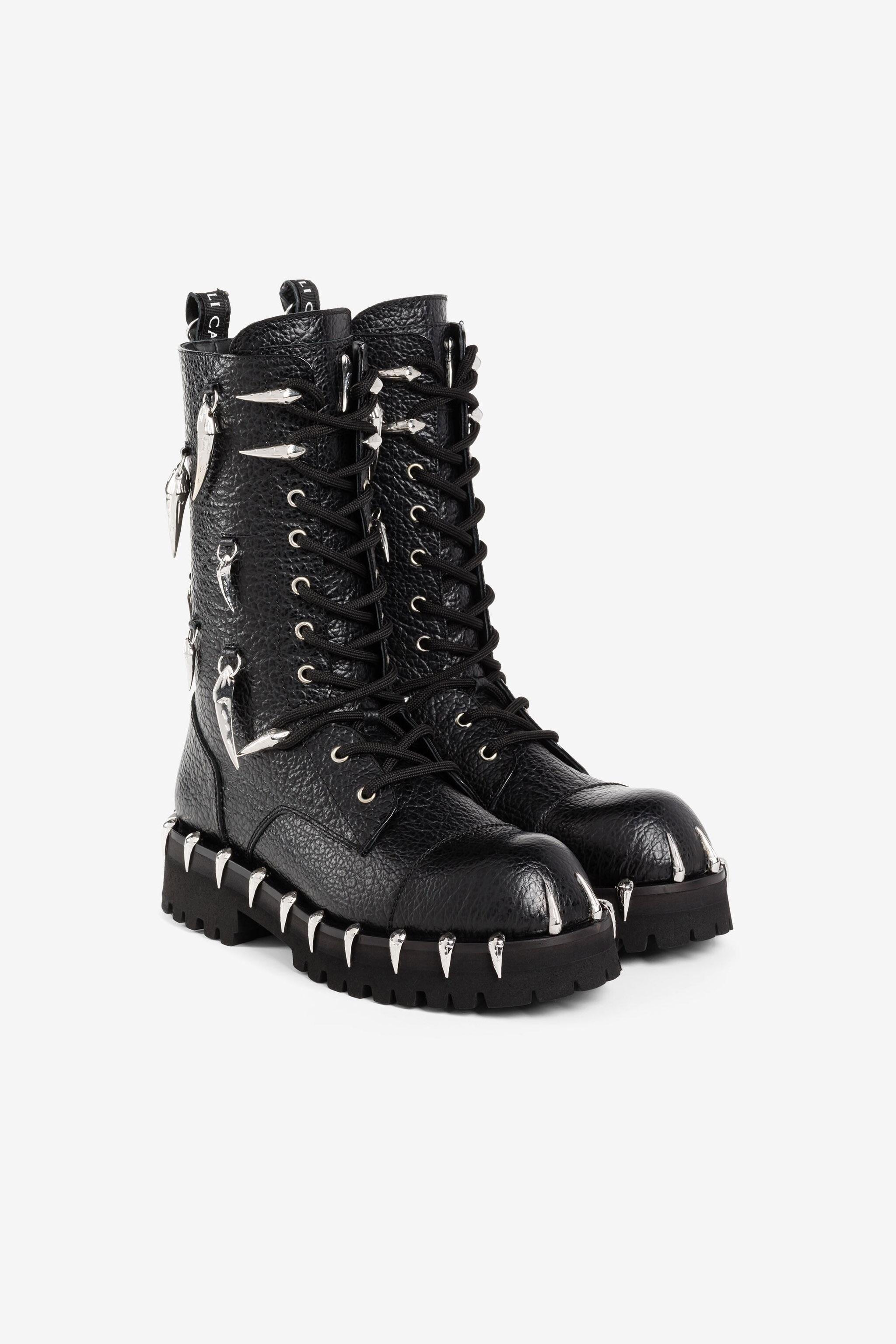 Roberto Cavalli Black Leather Lace-Up Combat Boots with Studded Crest Black Studded Boots in BLACK for Women | Roberto Cavalli® main image 3